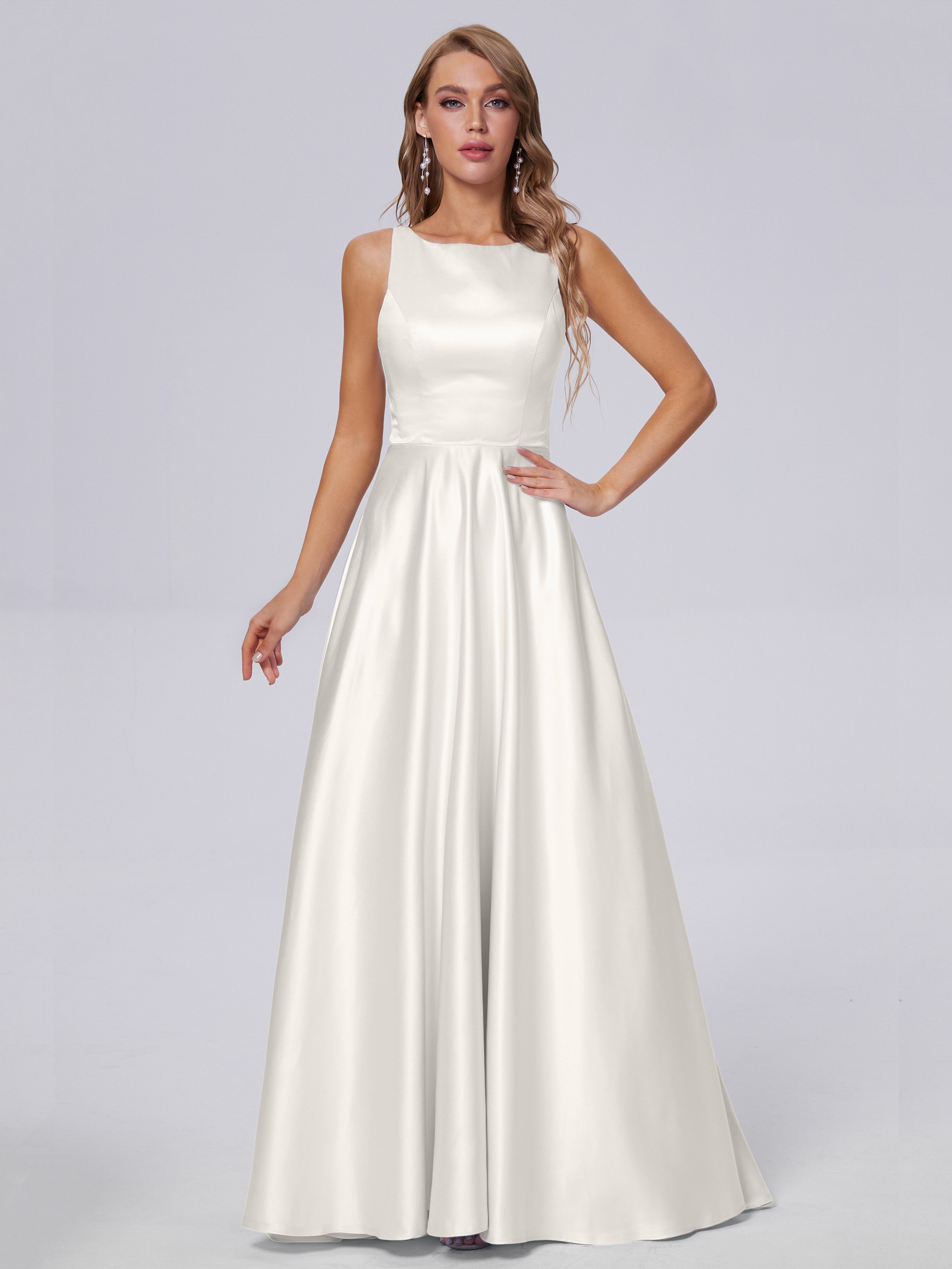 Fiona Sleeveless Satin Long Bridesmaid Dresses