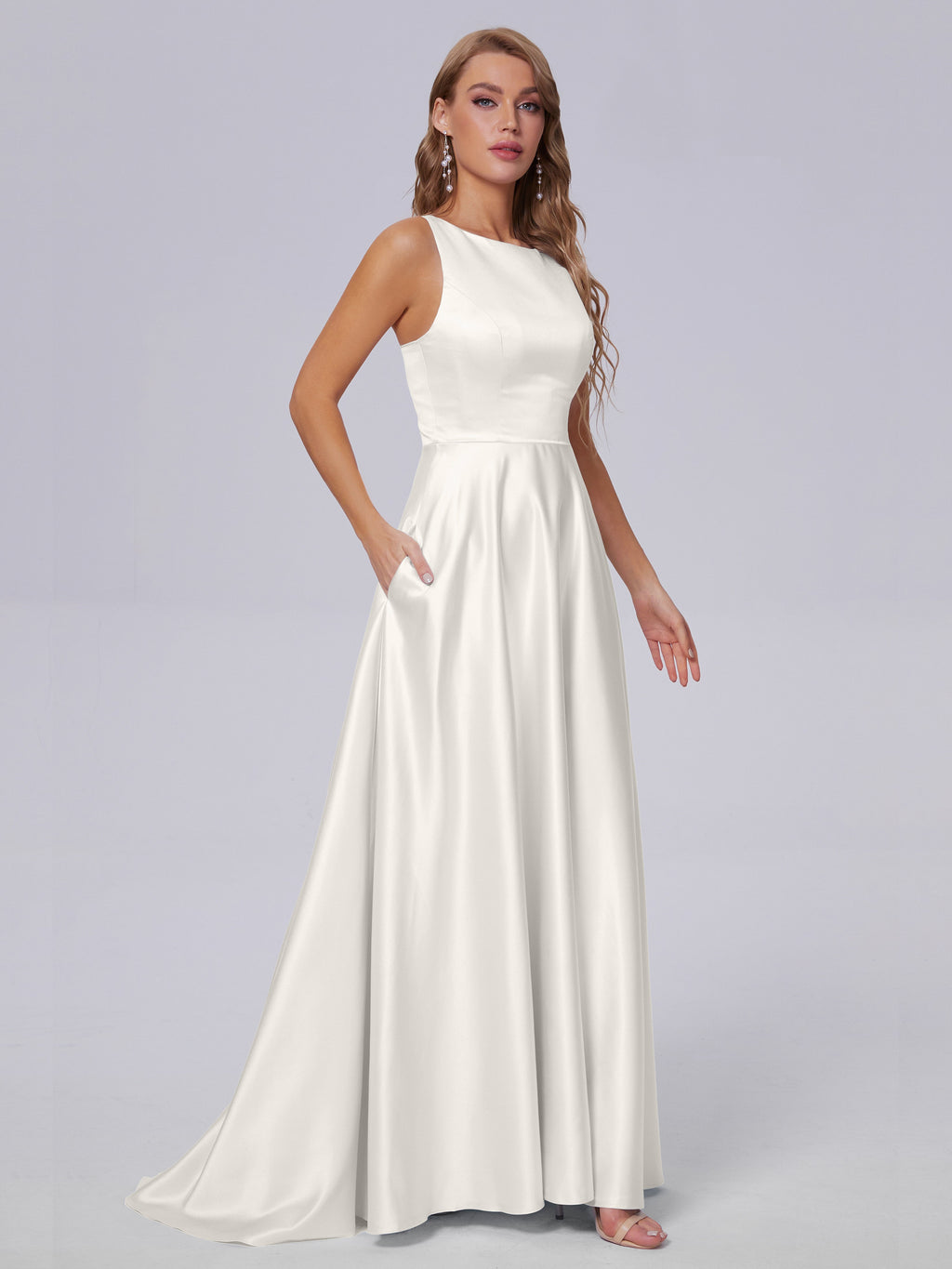 Fiona Sleeveless Satin Long Bridesmaid Dresses