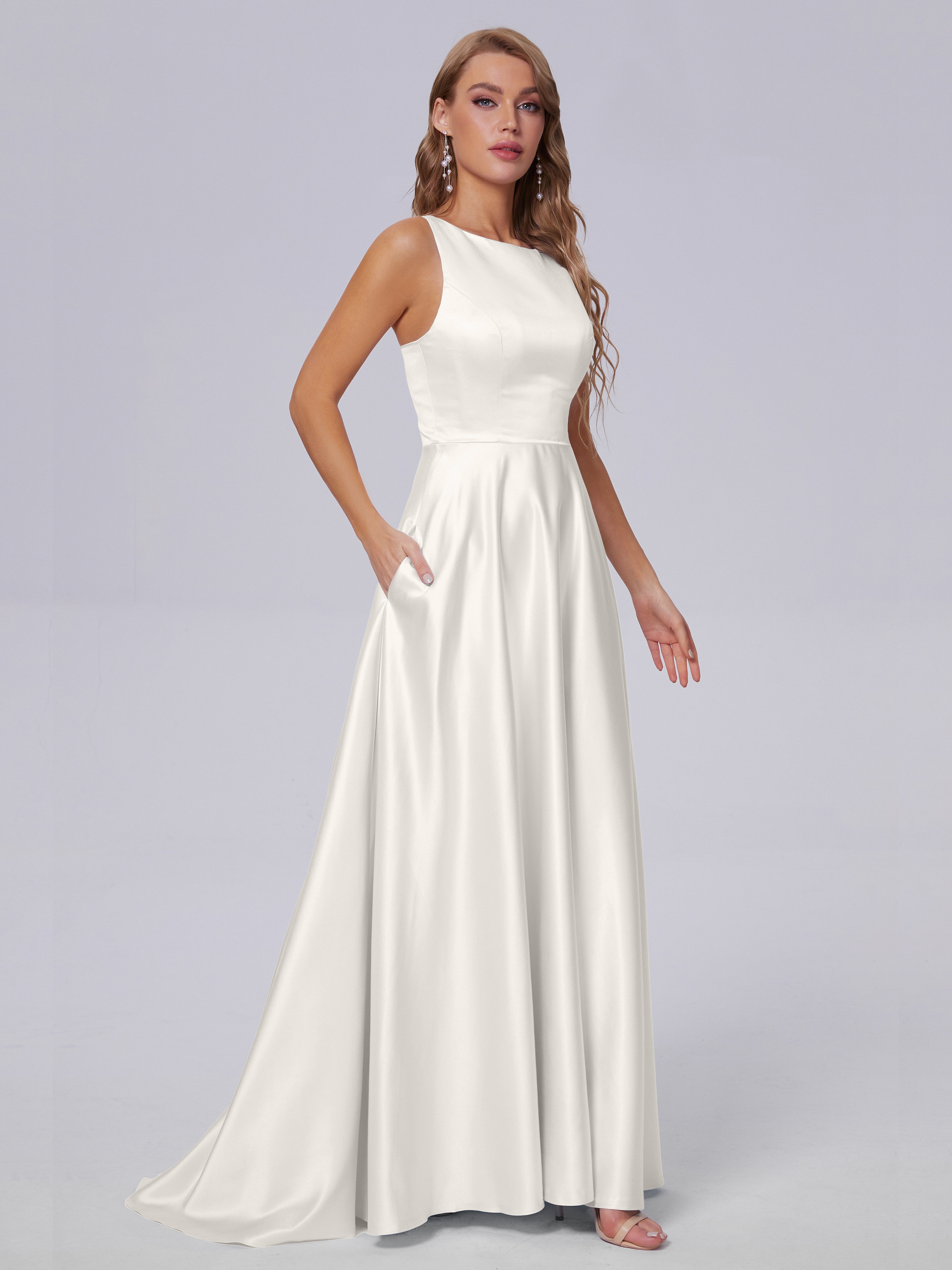 Fiona Sleeveless Satin Long Bridesmaid Dresses
