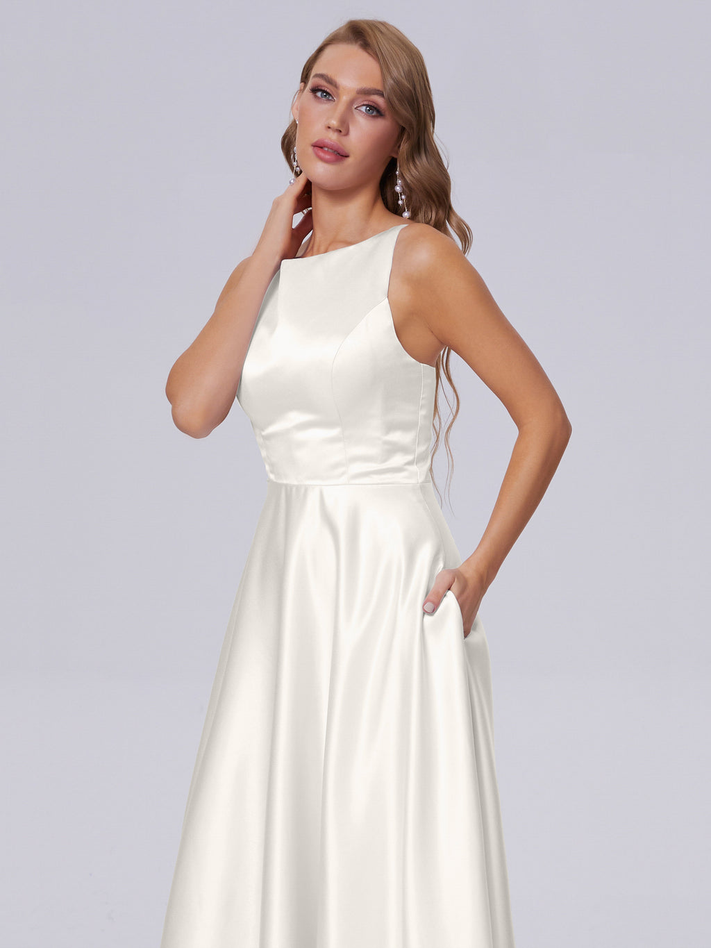 Fiona Sleeveless Satin Long Bridesmaid Dresses
