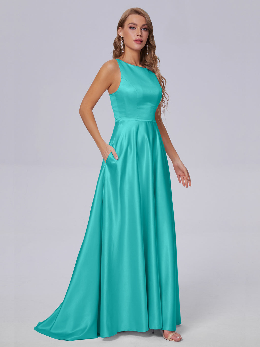 Fiona Sleeveless Satin Long Bridesmaid Dresses