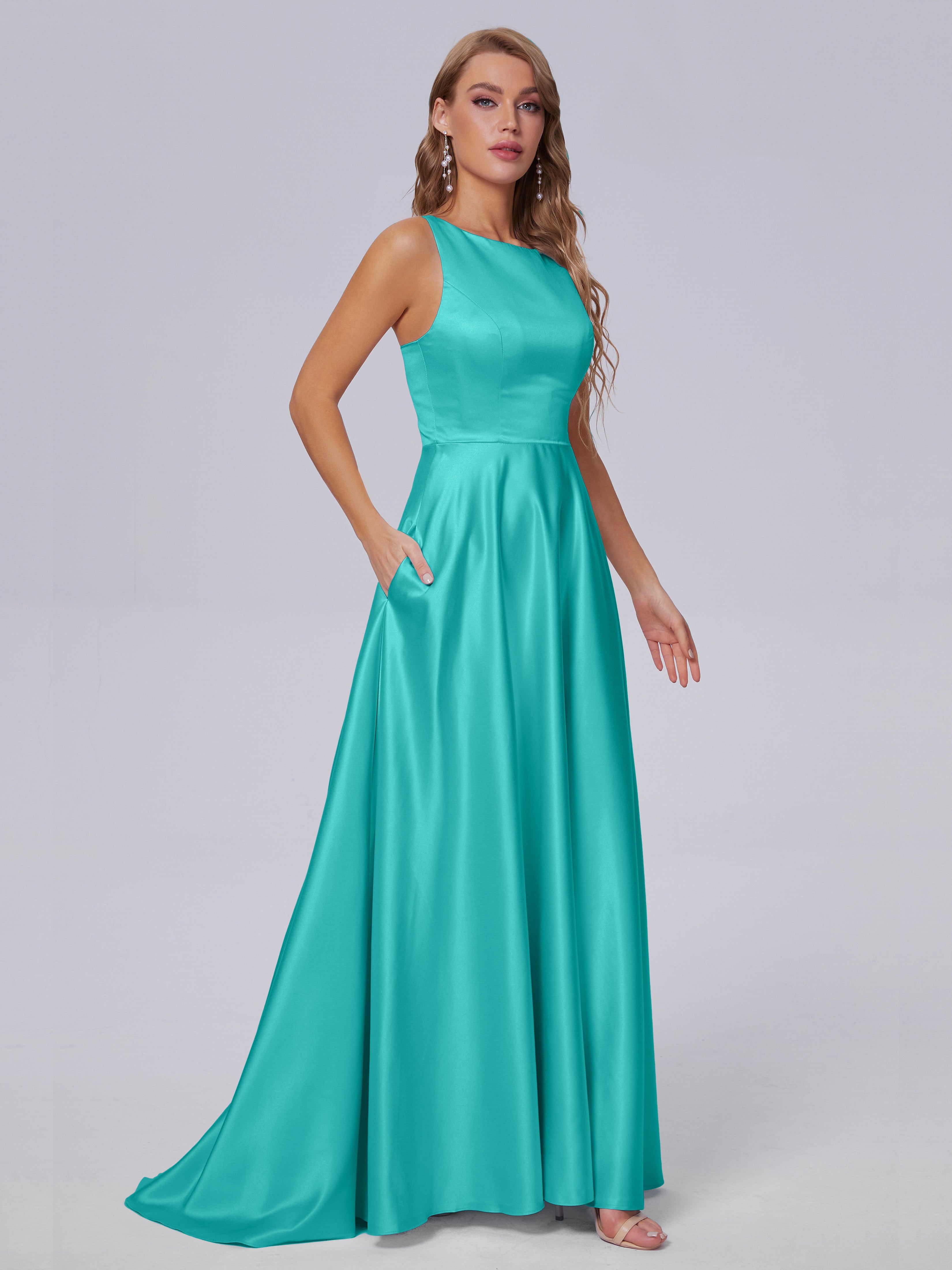 Fiona Sleeveless Satin Long Bridesmaid Dresses