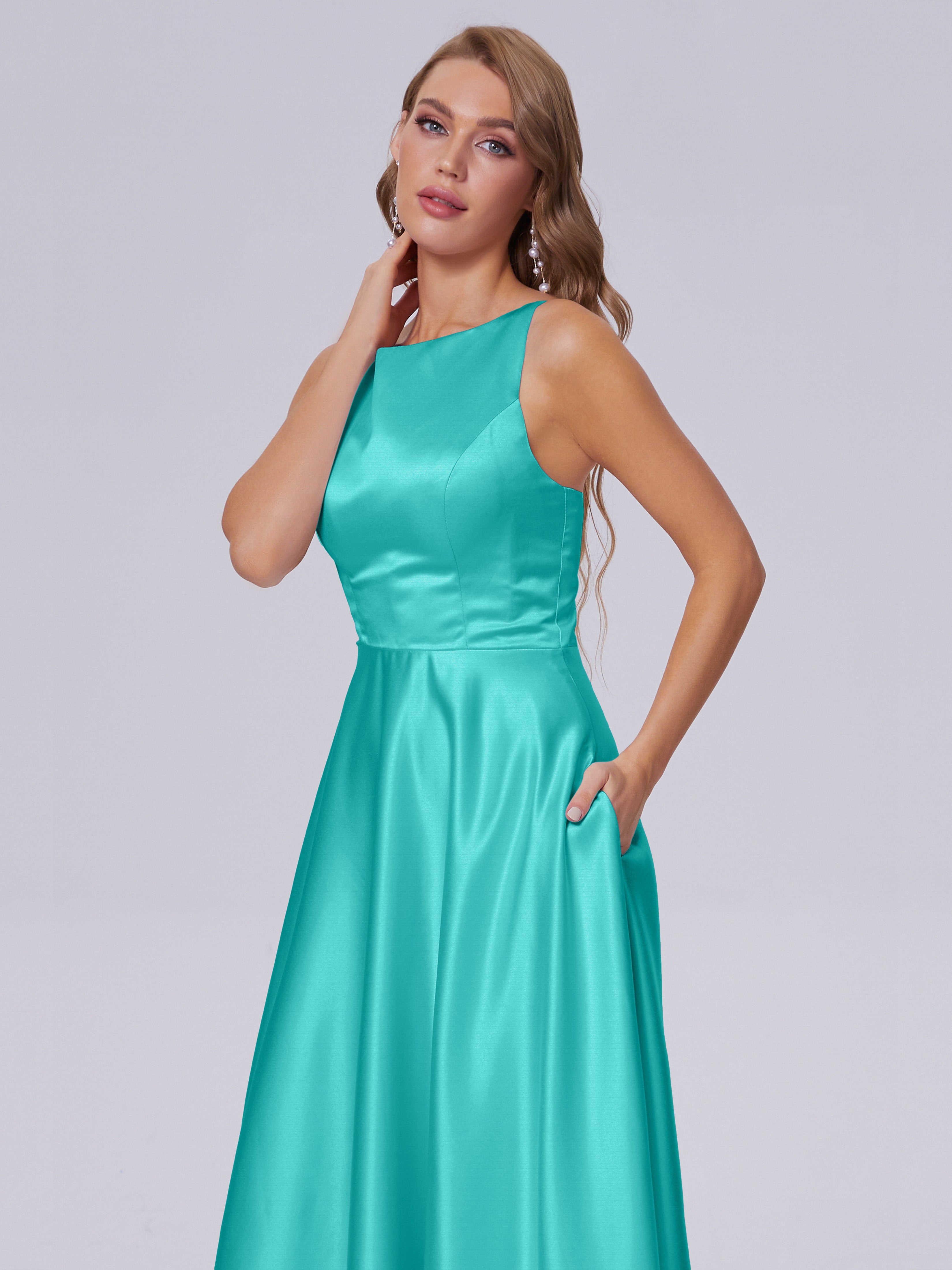 Fiona Sleeveless Satin Long Bridesmaid Dresses