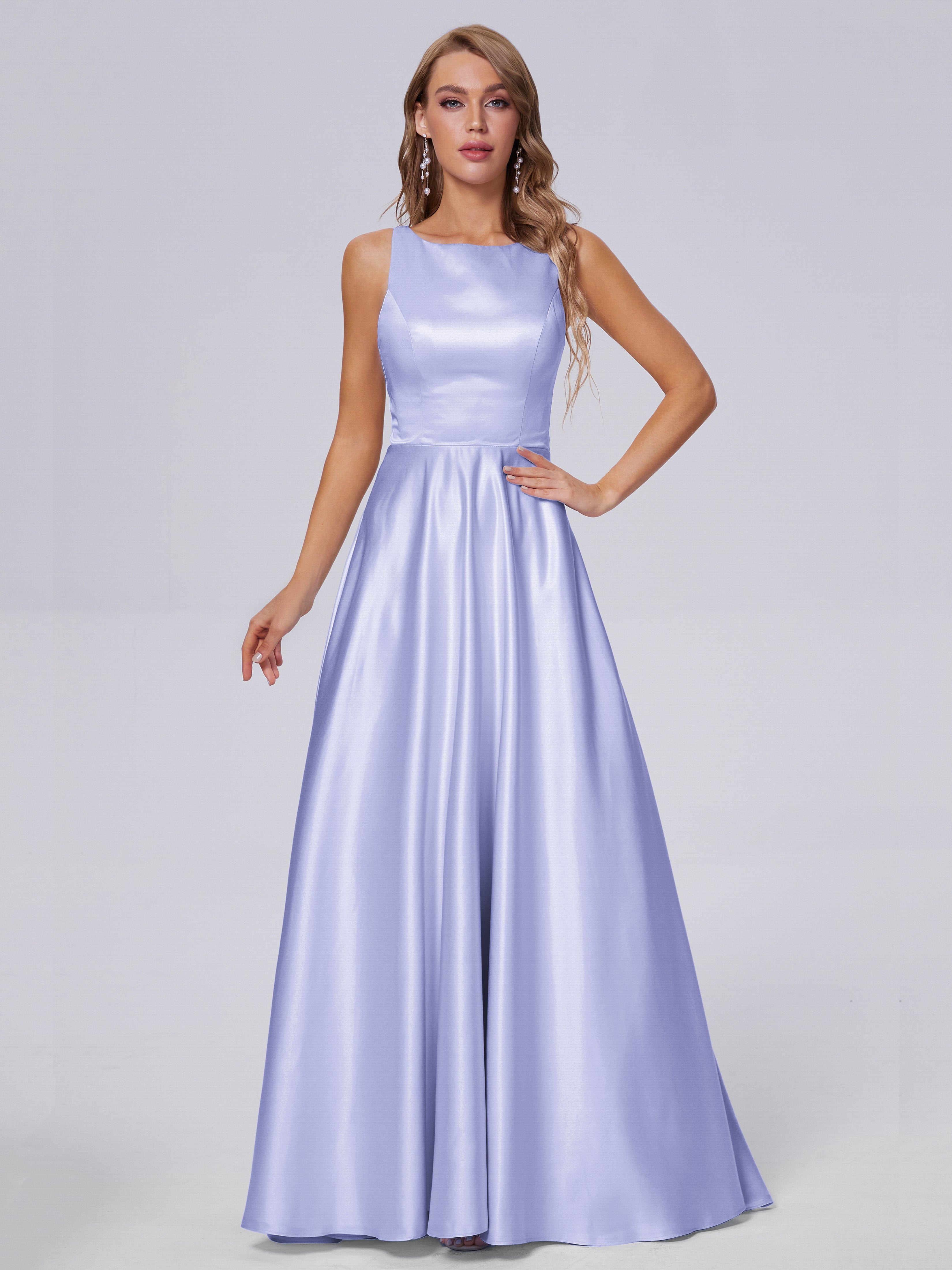 Fiona Sleeveless Satin Long Bridesmaid Dresses
