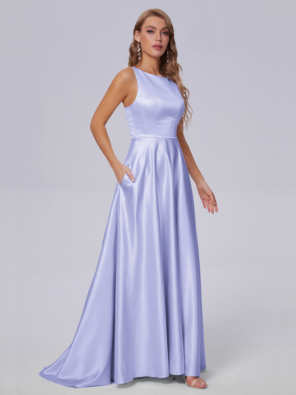 Fiona Sleeveless Satin Long Bridesmaid Dresses