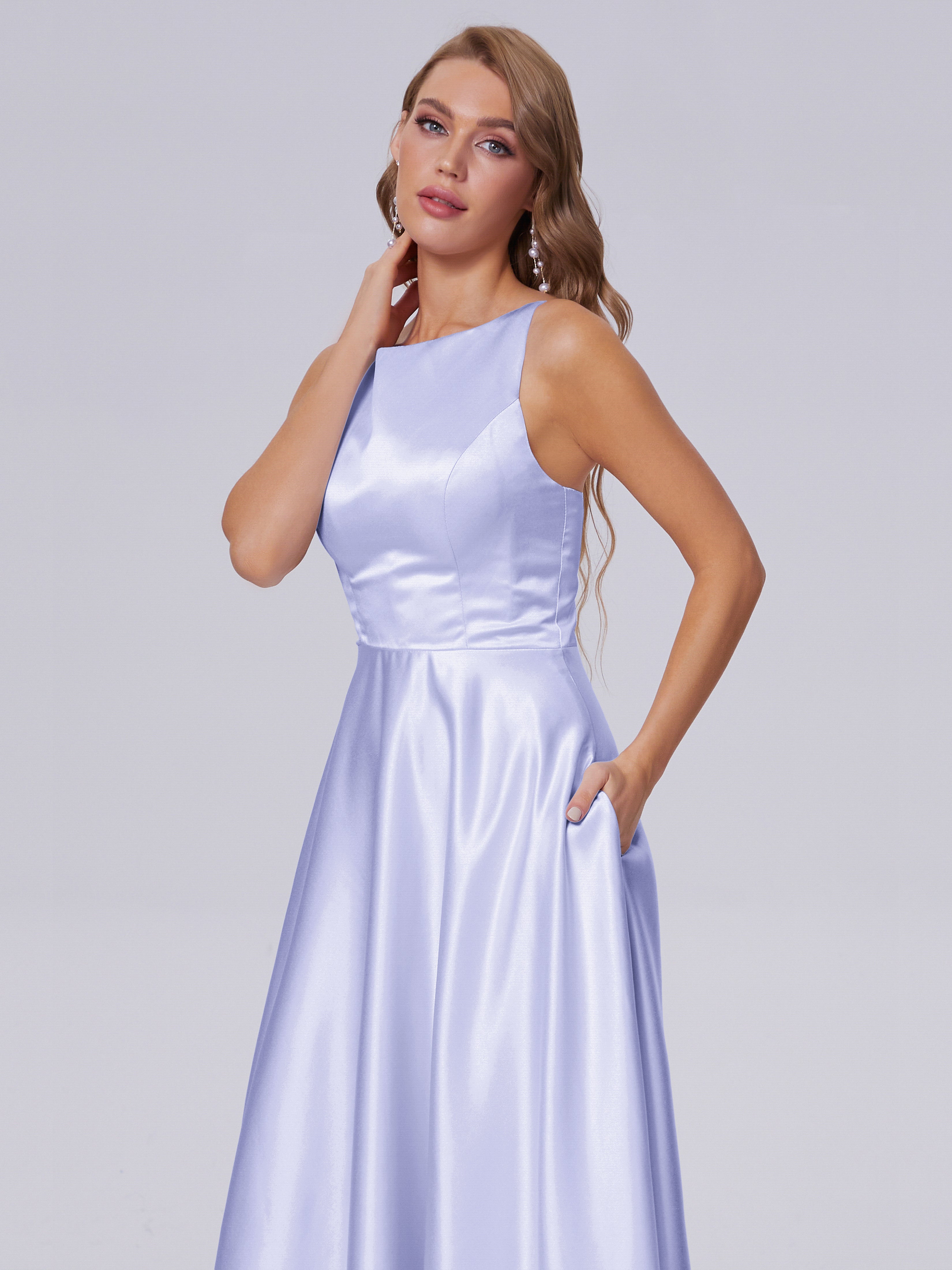 Fiona Sleeveless Satin Long Bridesmaid Dresses