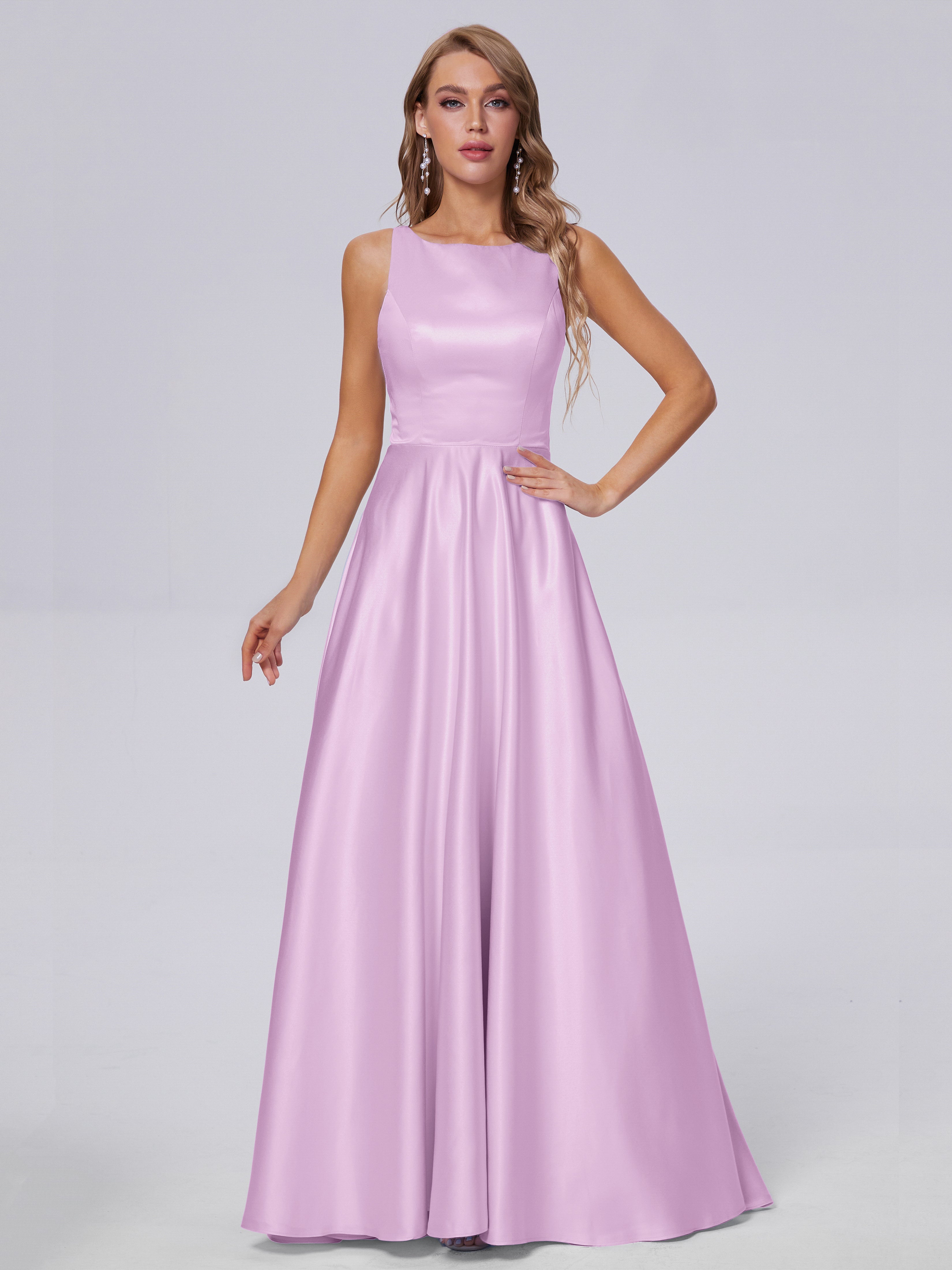 Fiona Sleeveless Satin Long Bridesmaid Dresses