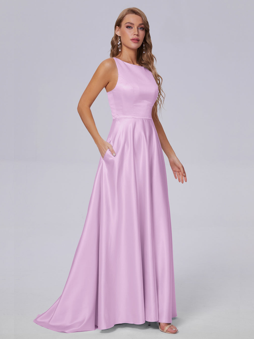Fiona Sleeveless Satin Long Bridesmaid Dresses