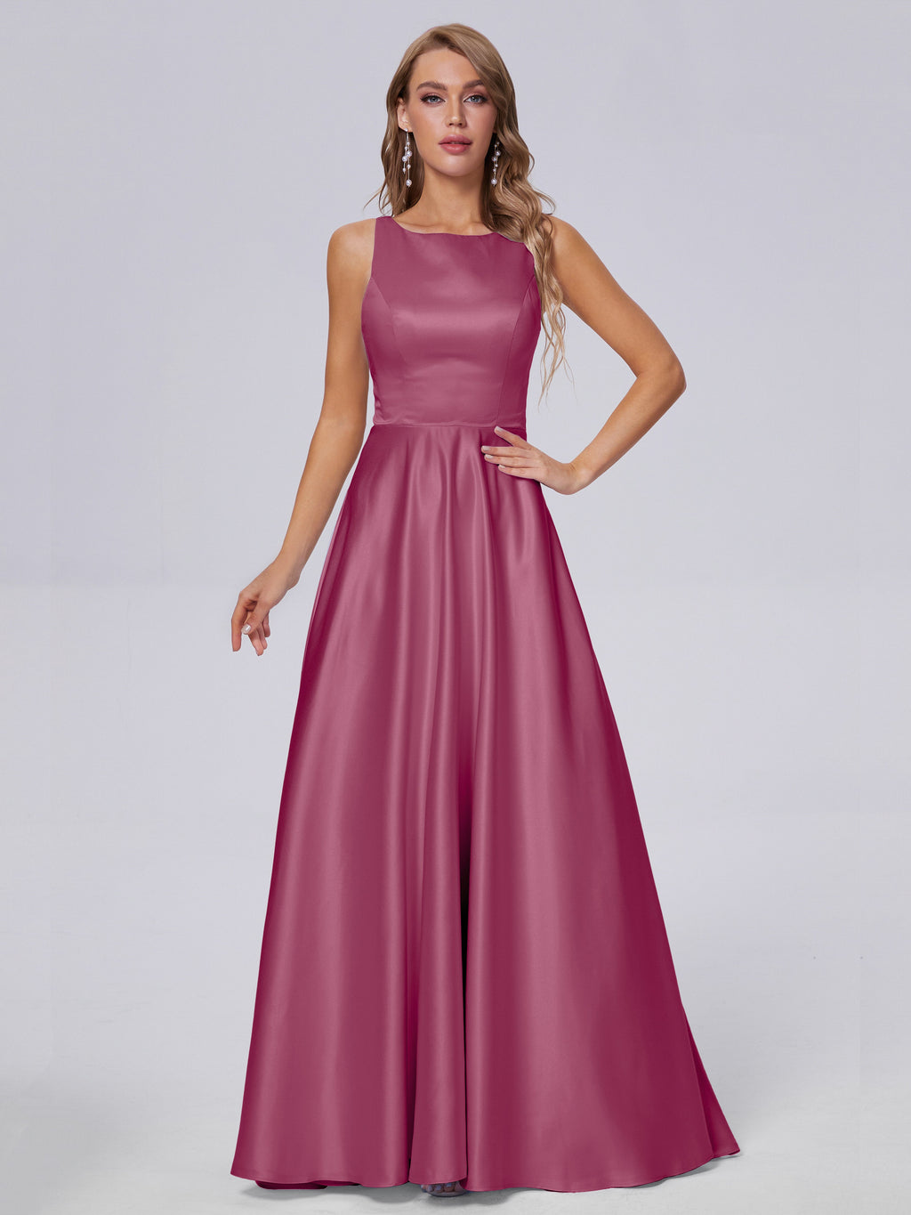 Fiona Sleeveless Satin Long Bridesmaid Dresses
