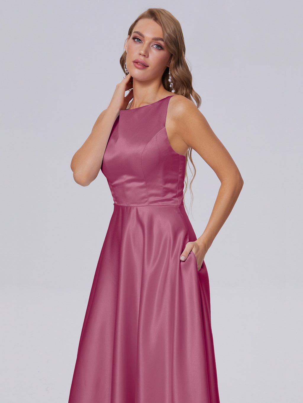 Fiona Sleeveless Satin Long Bridesmaid Dresses