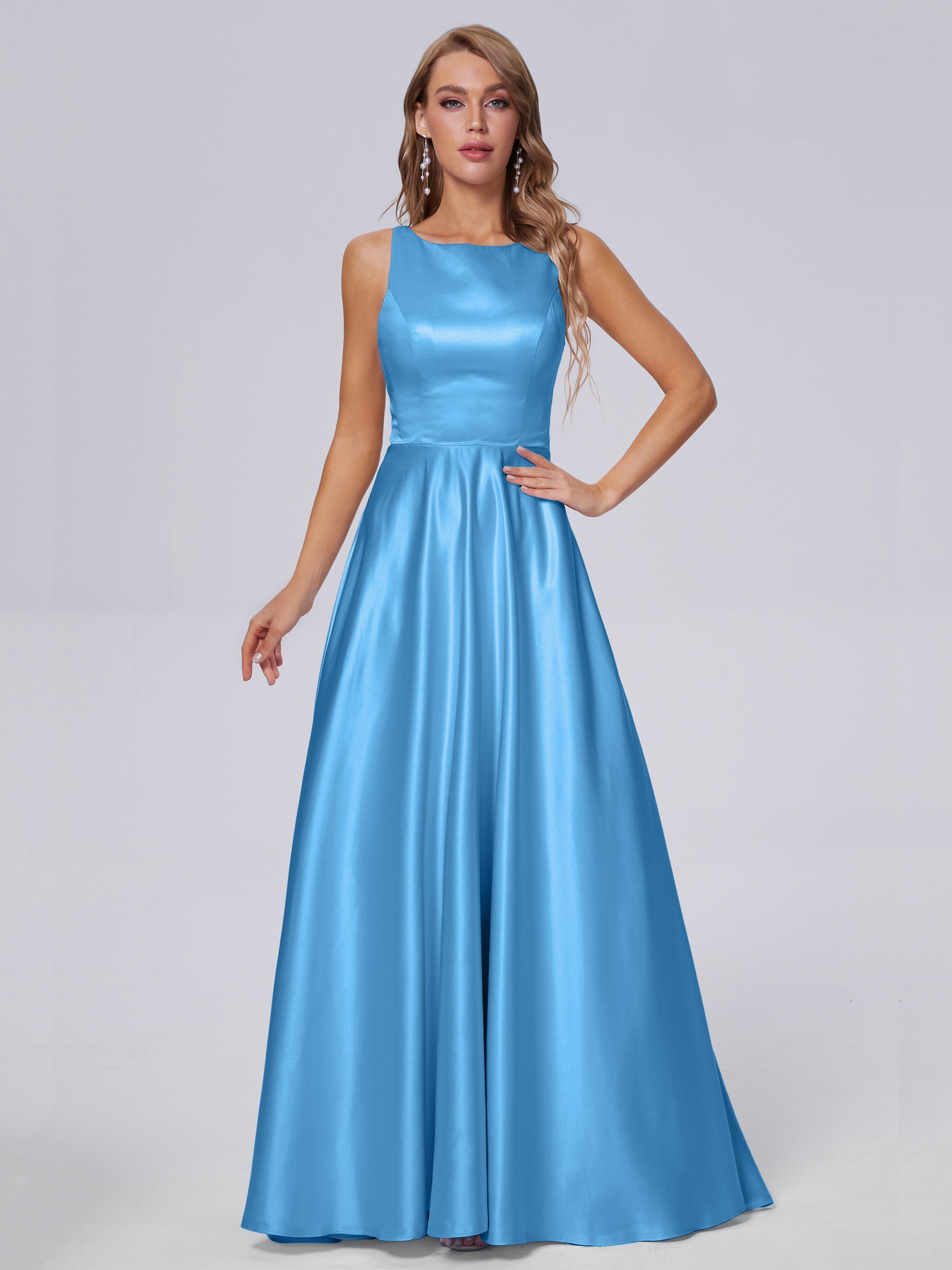Fiona Sleeveless Satin Long Bridesmaid Dresses