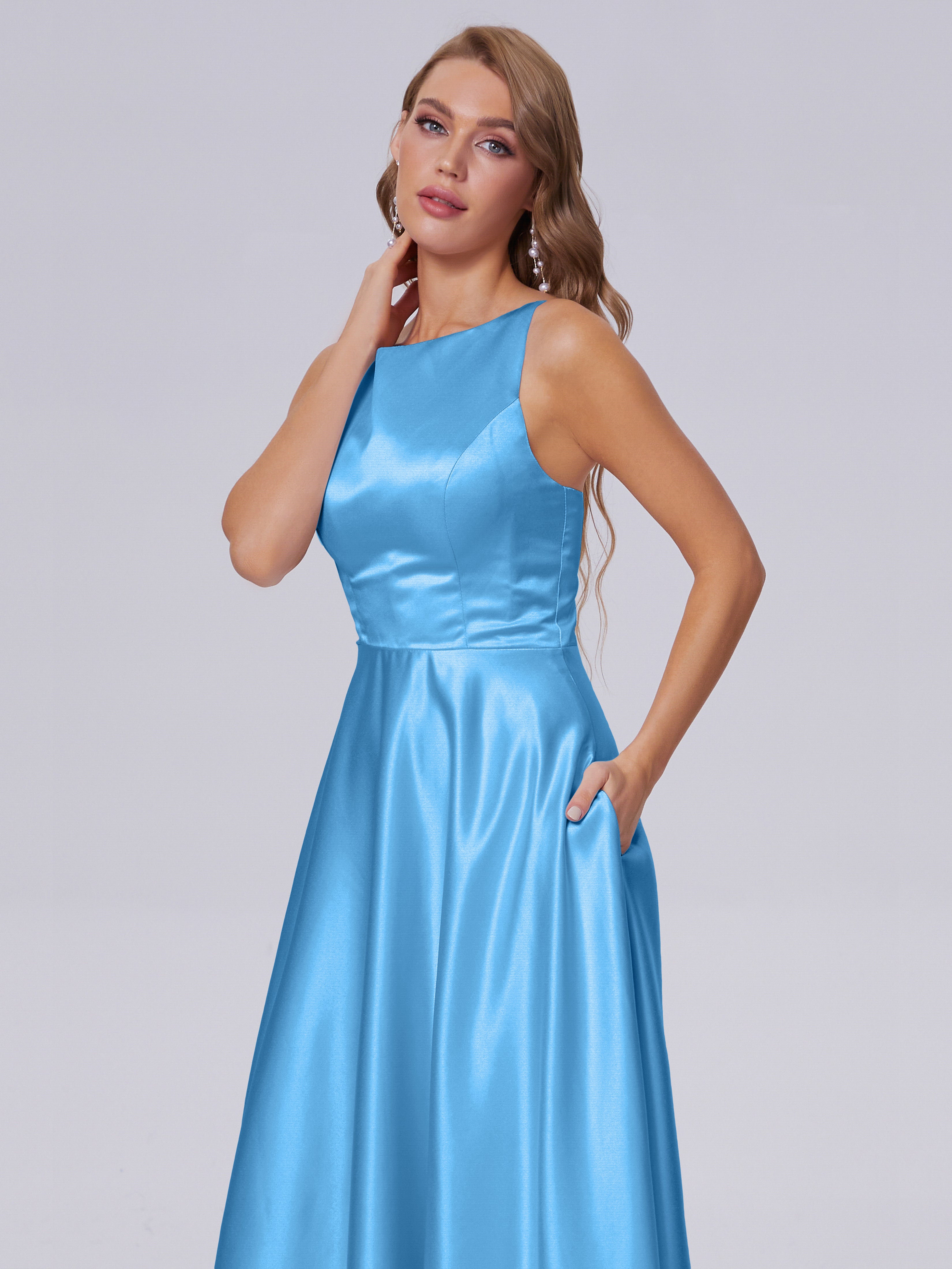Fiona Sleeveless Satin Long Bridesmaid Dresses