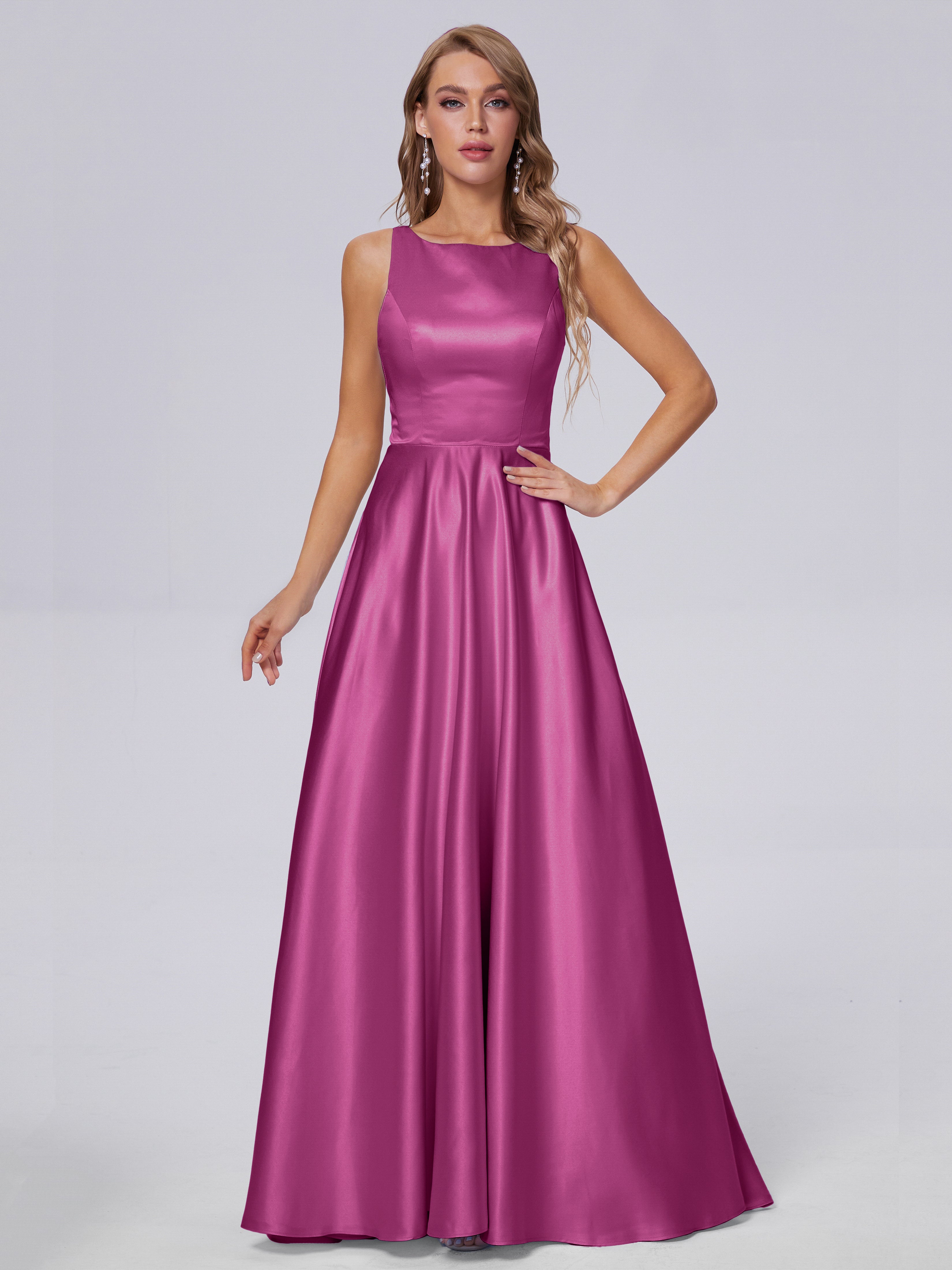 Fiona Sleeveless Satin Long Bridesmaid Dresses