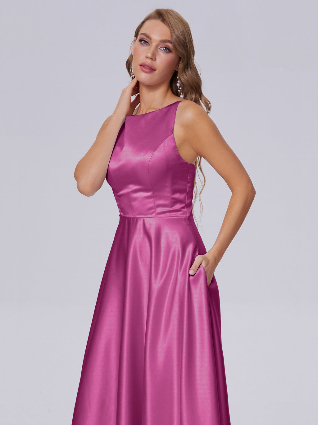 Fiona Sleeveless Satin Long Bridesmaid Dresses