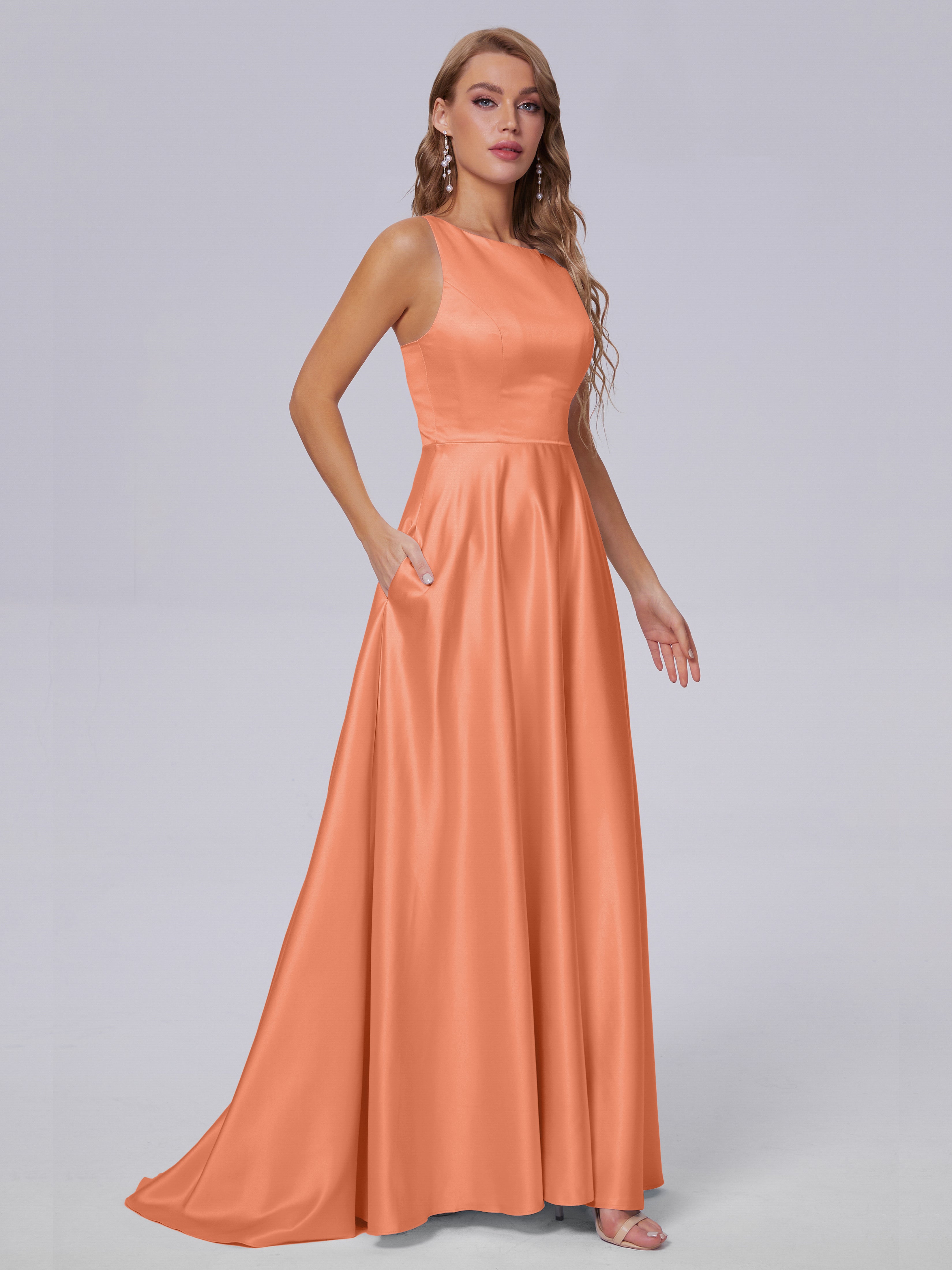 Fiona Sleeveless Satin Long Bridesmaid Dresses