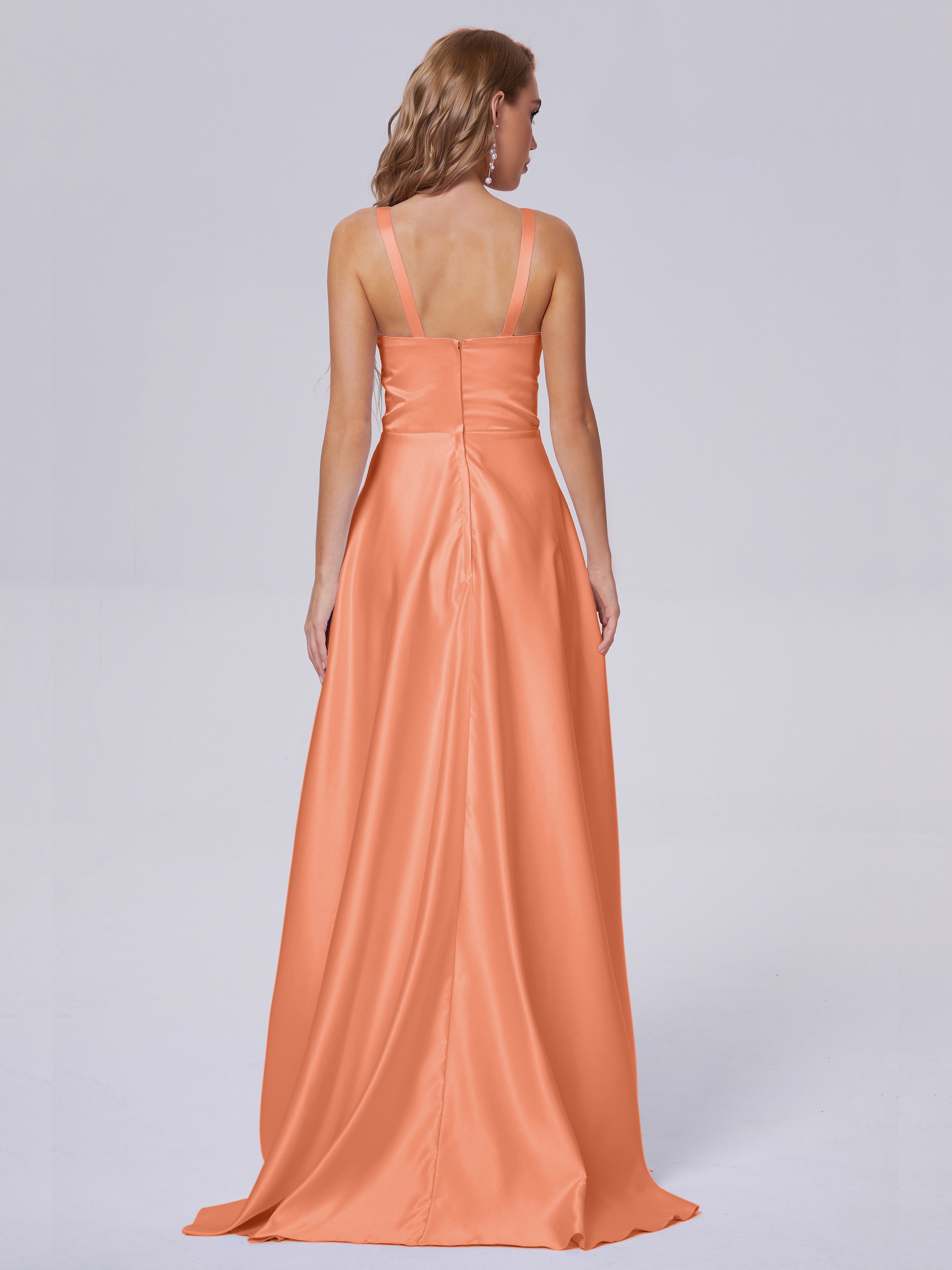 Fiona Sleeveless Satin Long Bridesmaid Dresses