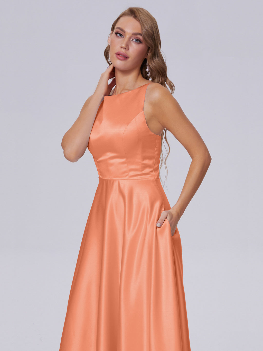 Fiona Sleeveless Satin Long Bridesmaid Dresses