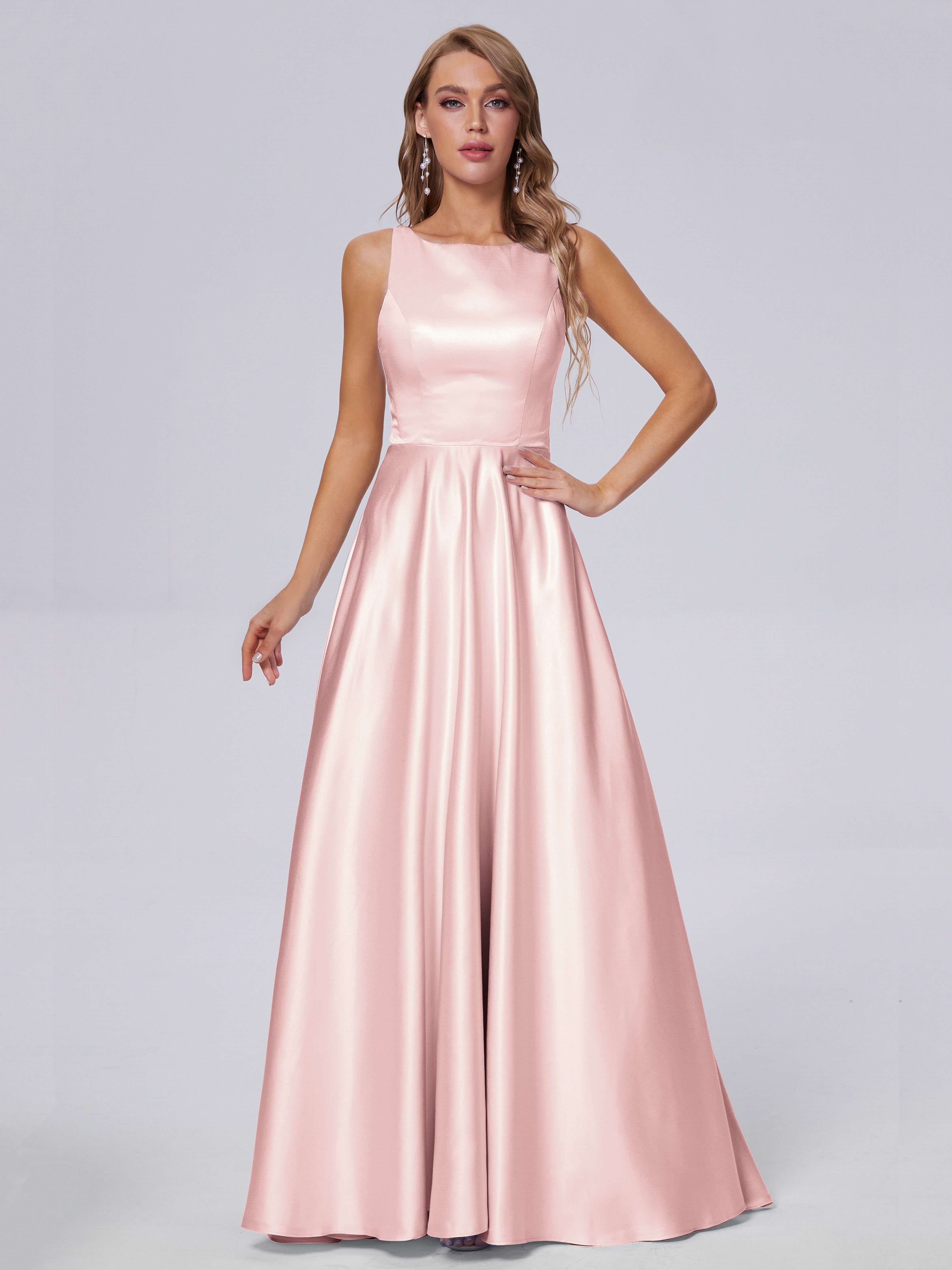 Fiona Sleeveless Satin Long Bridesmaid Dresses