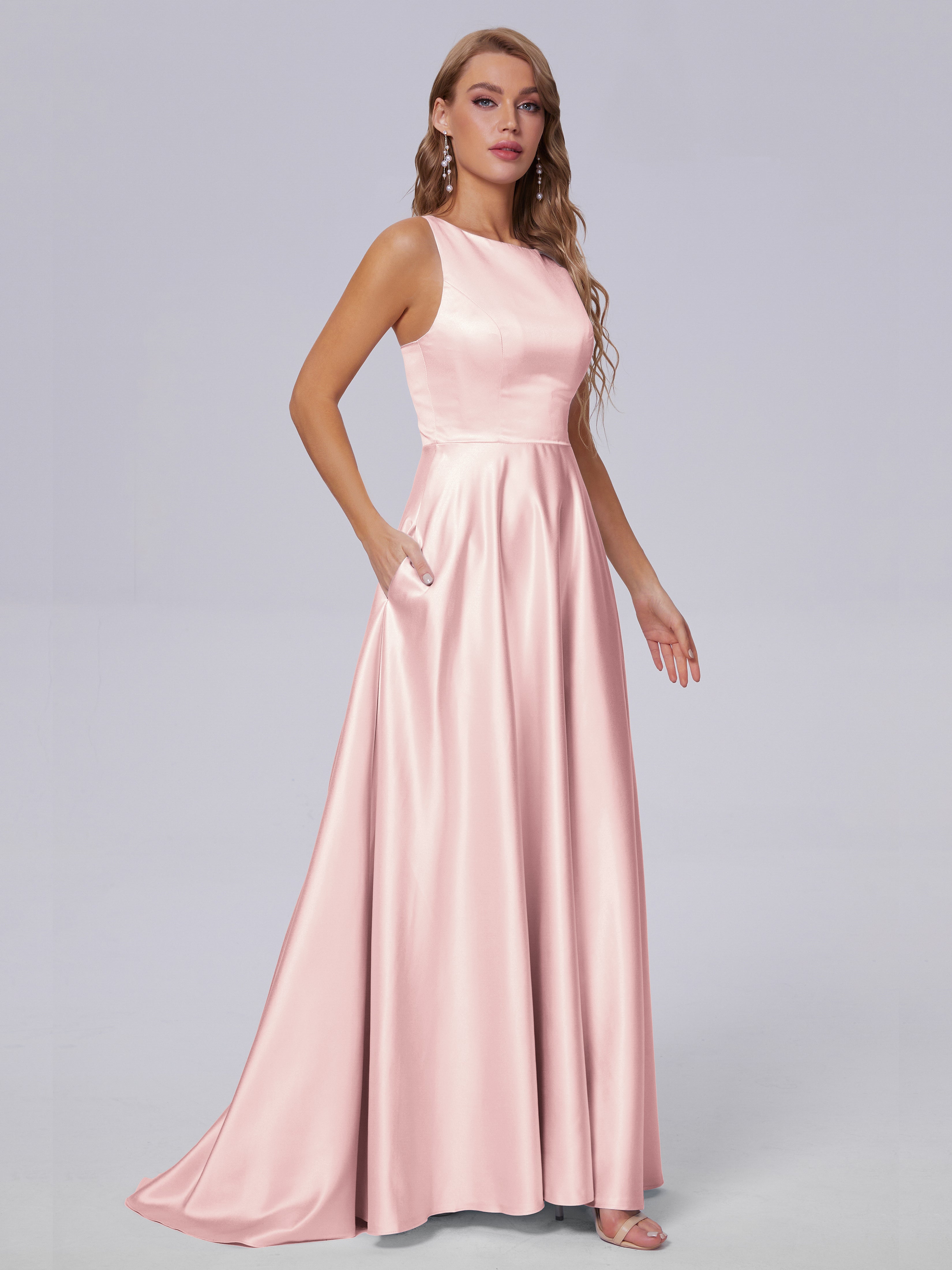 Fiona Sleeveless Satin Long Bridesmaid Dresses