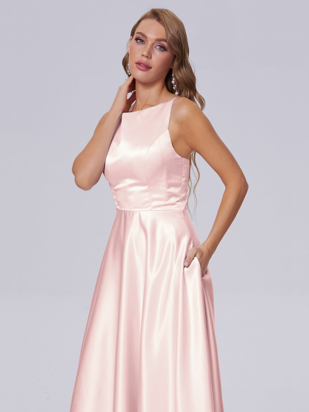 Fiona Sleeveless Satin Long Bridesmaid Dresses