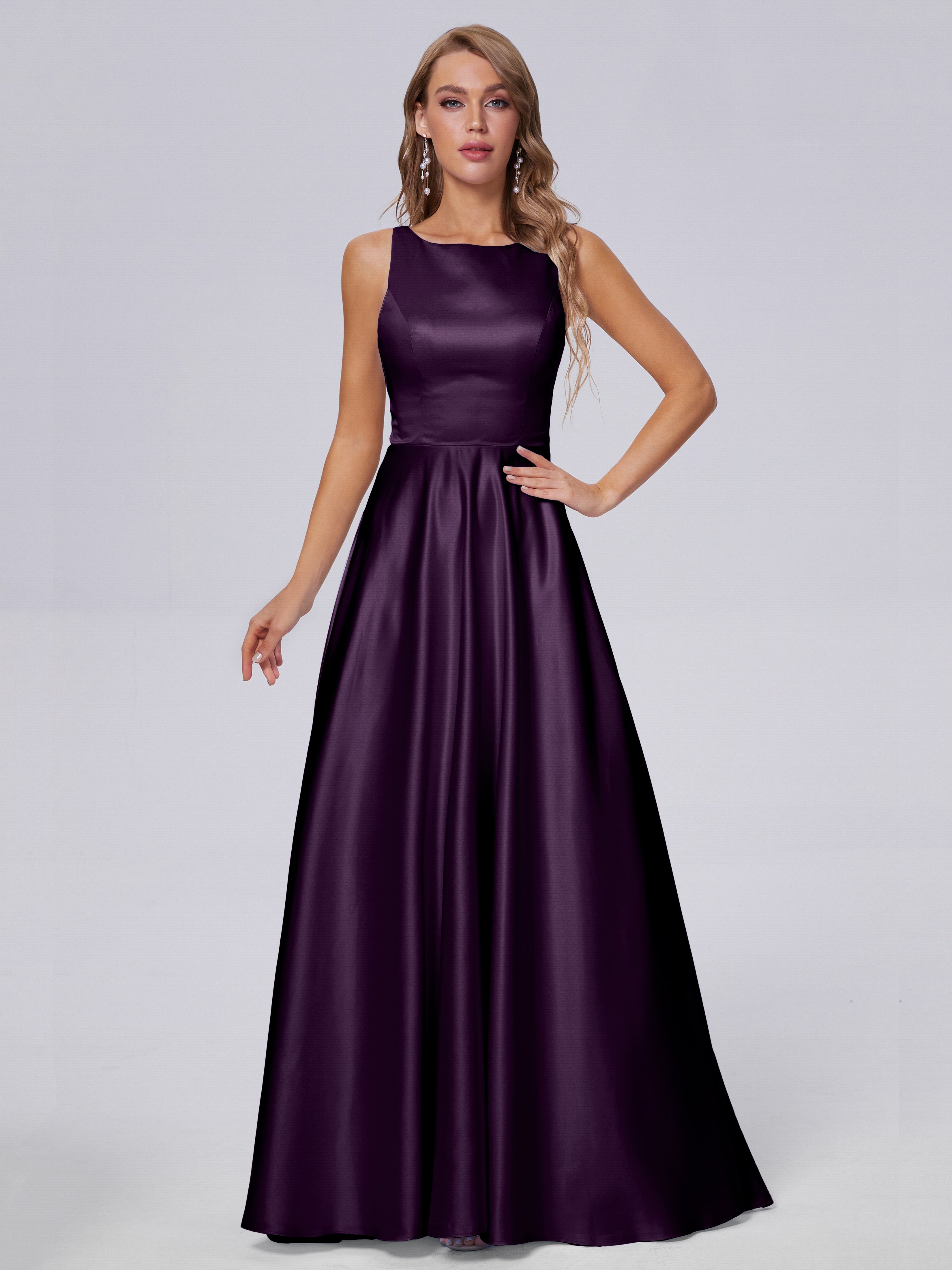 Fiona Sleeveless Satin Long Bridesmaid Dresses