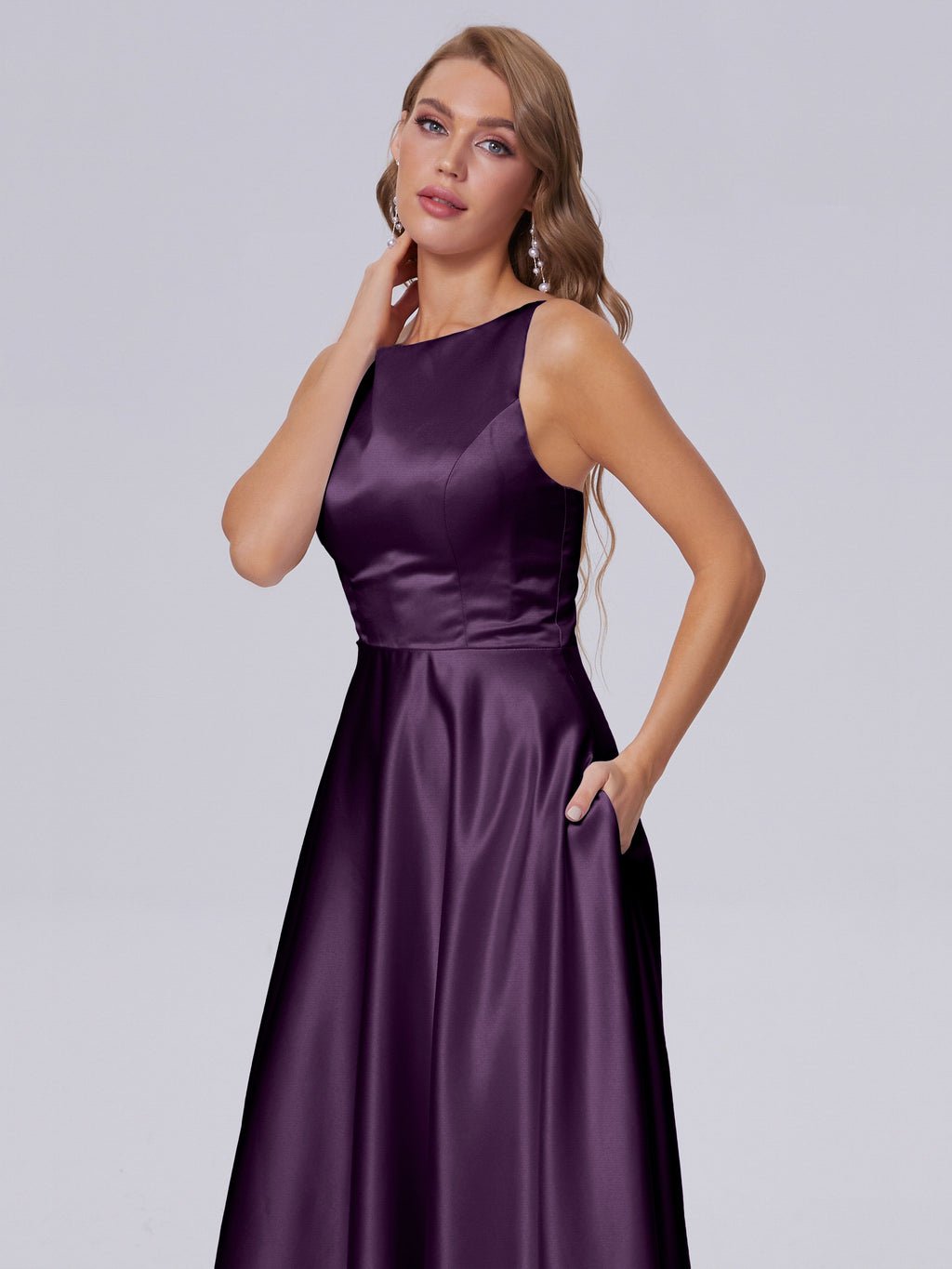 Fiona Sleeveless Satin Long Bridesmaid Dresses