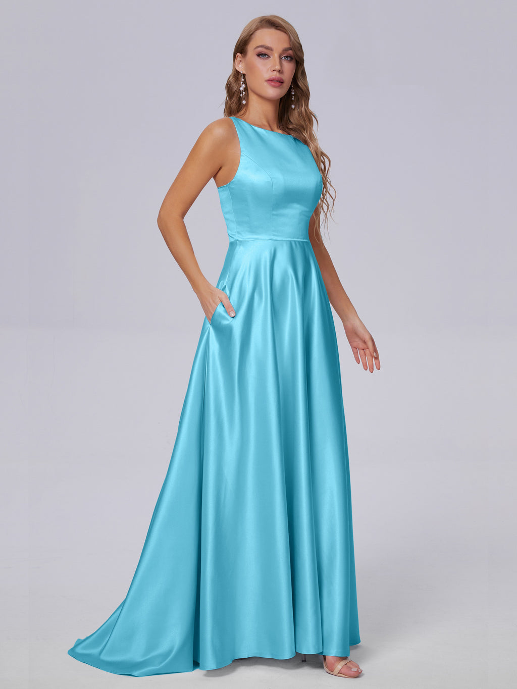 Fiona Sleeveless Satin Long Bridesmaid Dresses