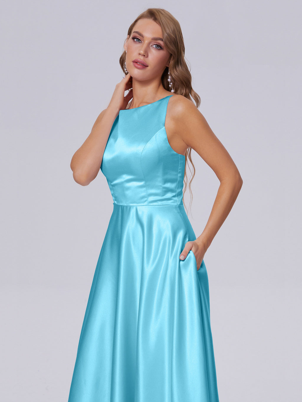Fiona Sleeveless Satin Long Bridesmaid Dresses