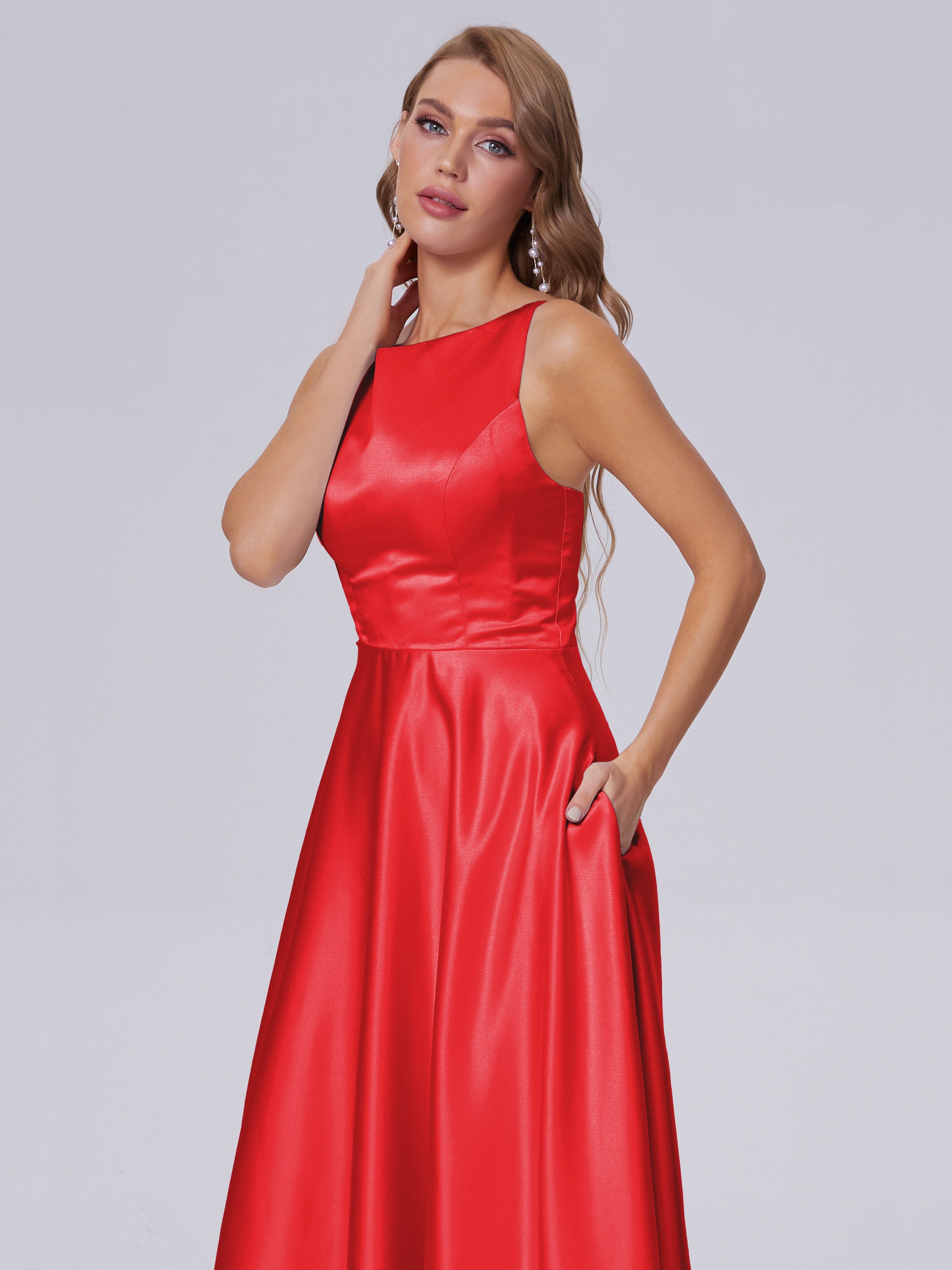 Fiona Sleeveless Satin Long Bridesmaid Dresses