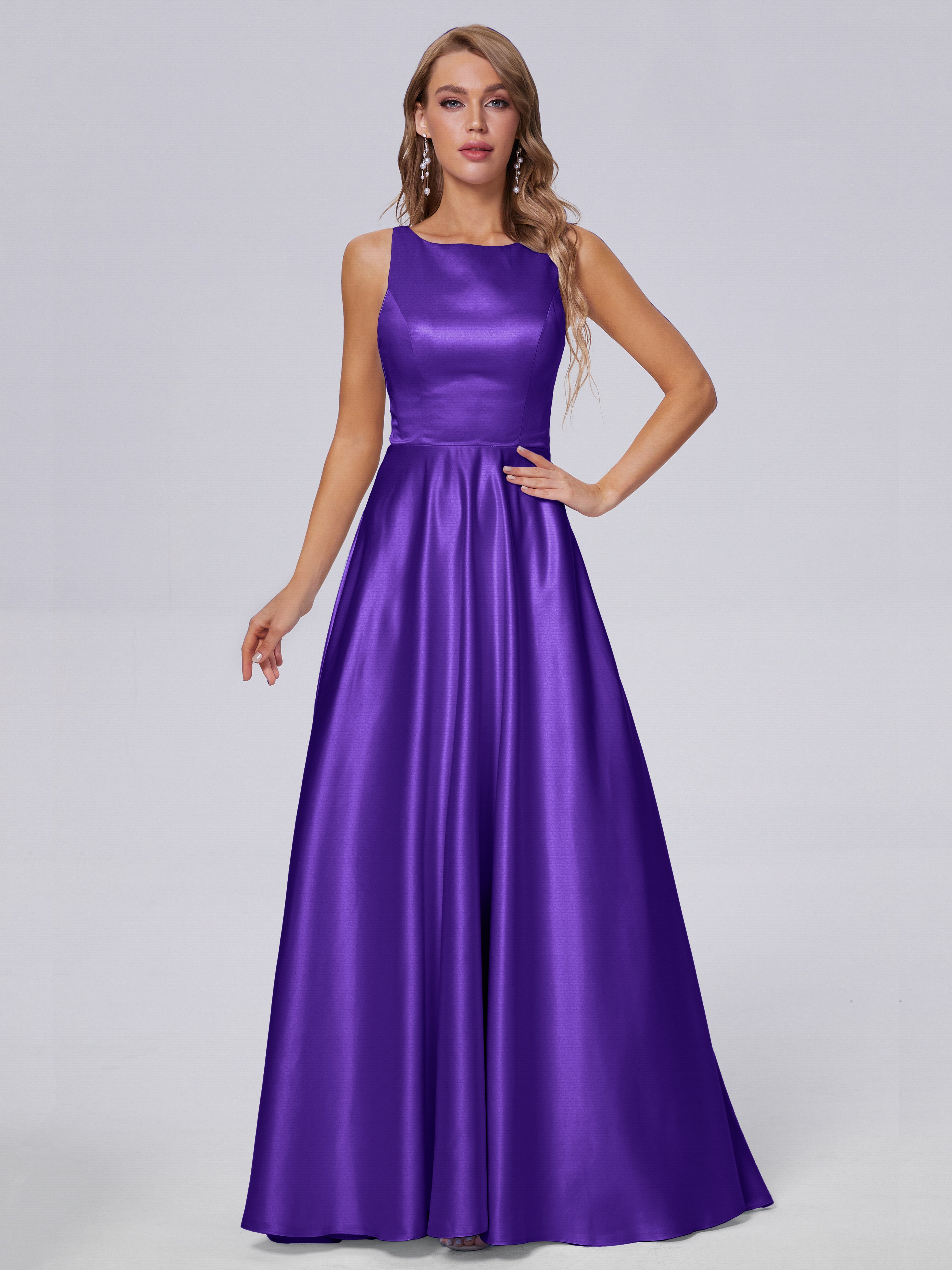 Fiona Sleeveless Satin Long Bridesmaid Dresses