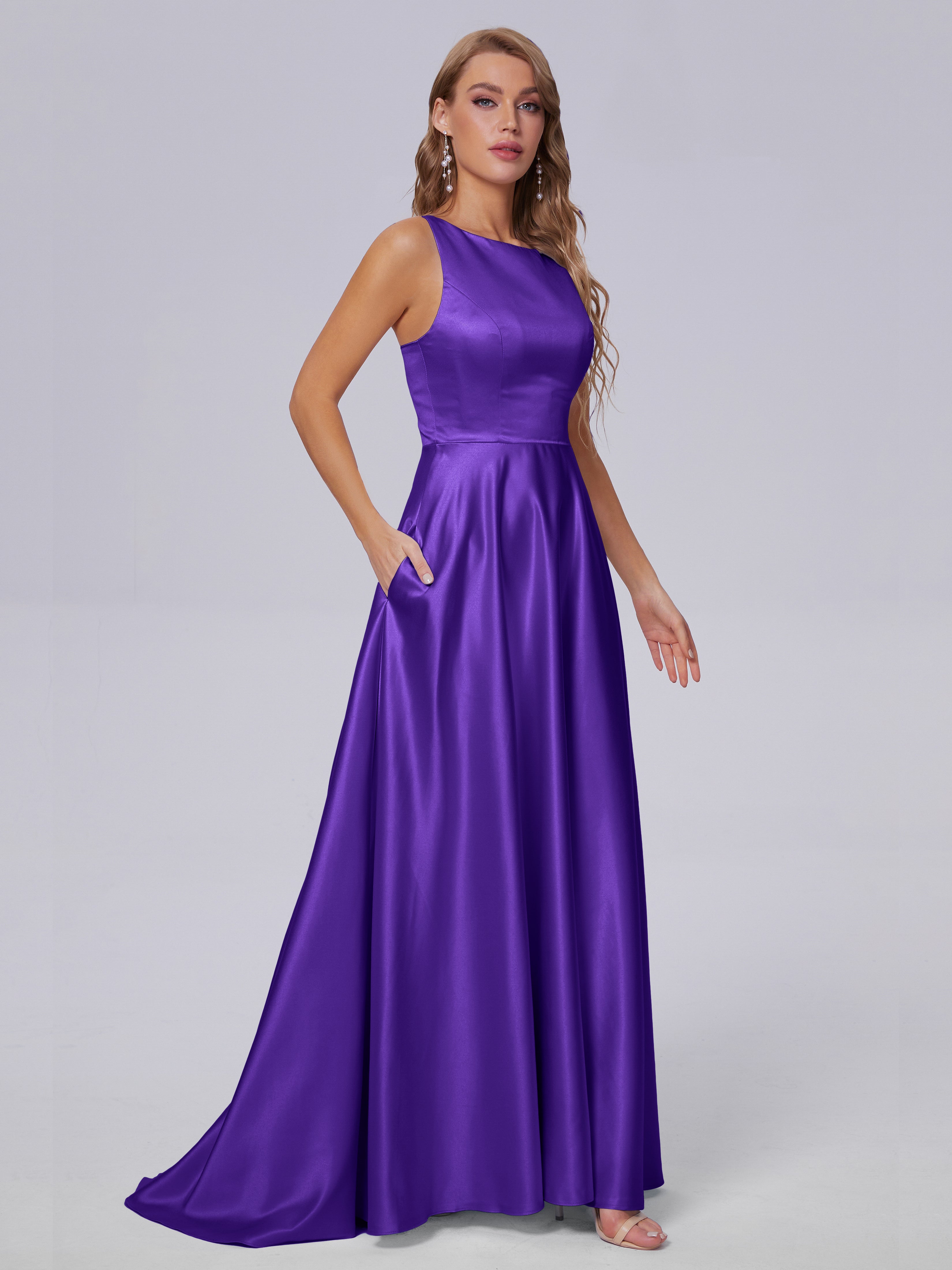 Fiona Sleeveless Satin Long Bridesmaid Dresses
