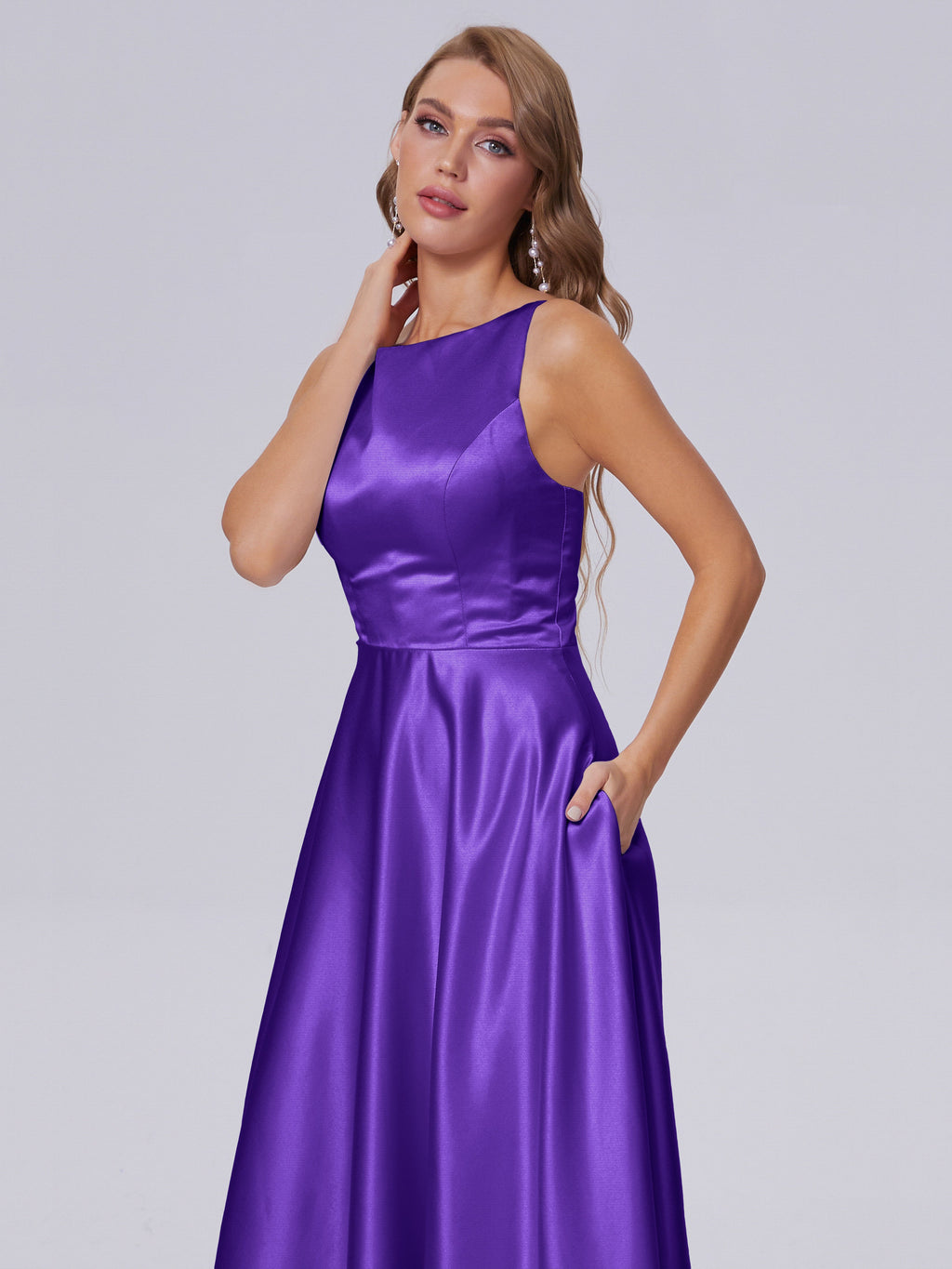 Fiona Sleeveless Satin Long Bridesmaid Dresses