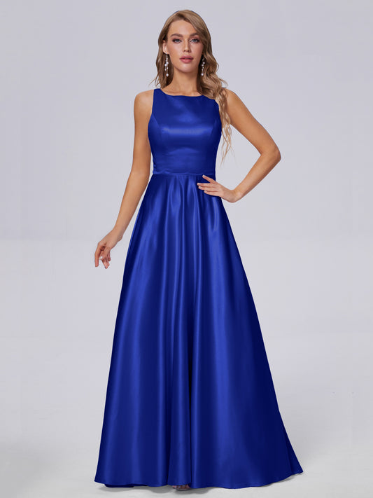 Fiona Sleeveless Satin Long Bridesmaid Dresses