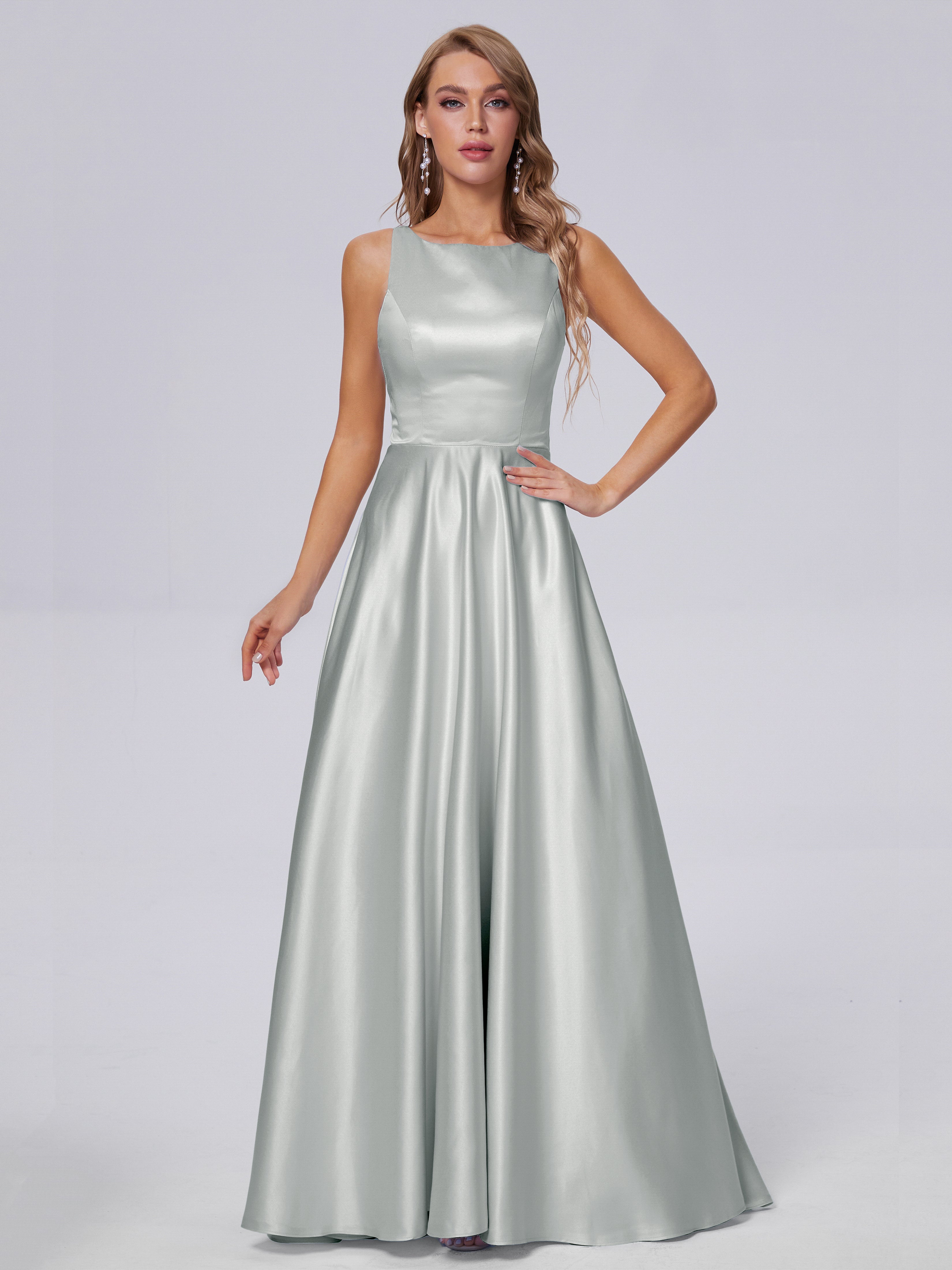 Fiona Sleeveless Satin Long Bridesmaid Dresses
