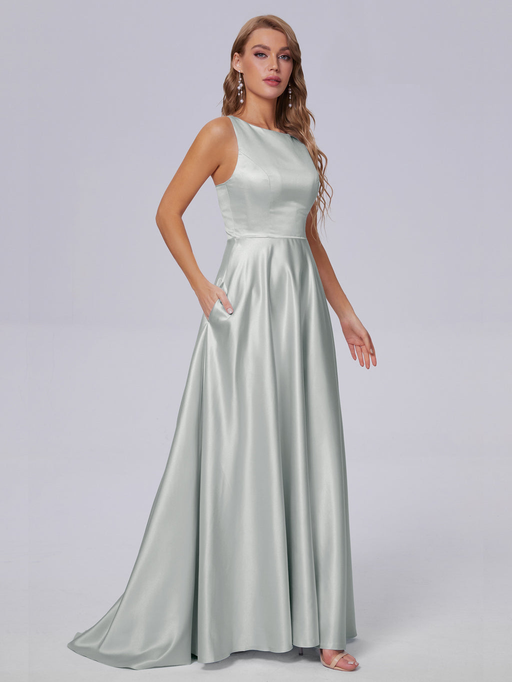 Fiona Sleeveless Satin Long Bridesmaid Dresses