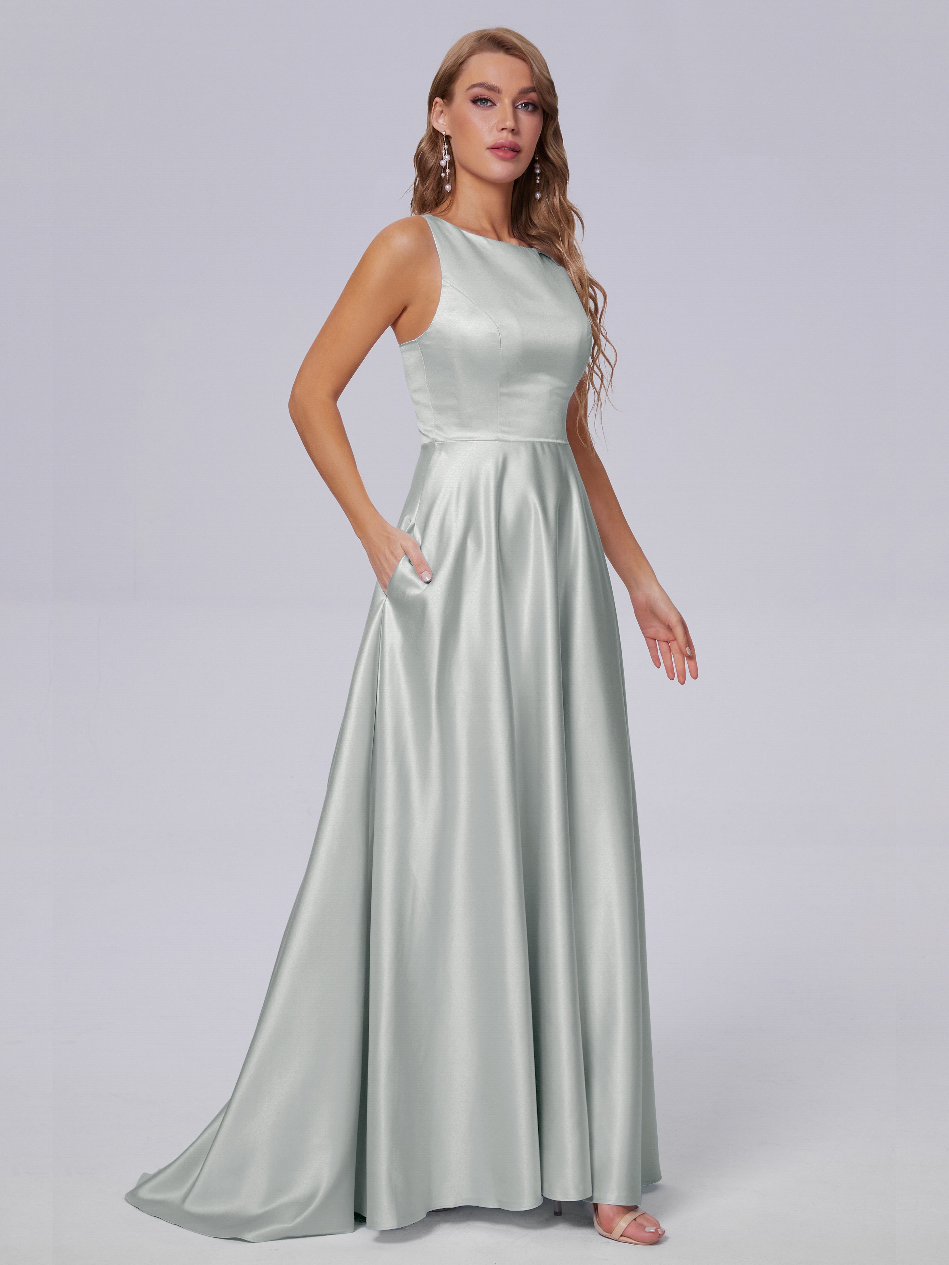 Fiona Sleeveless Satin Long Bridesmaid Dresses