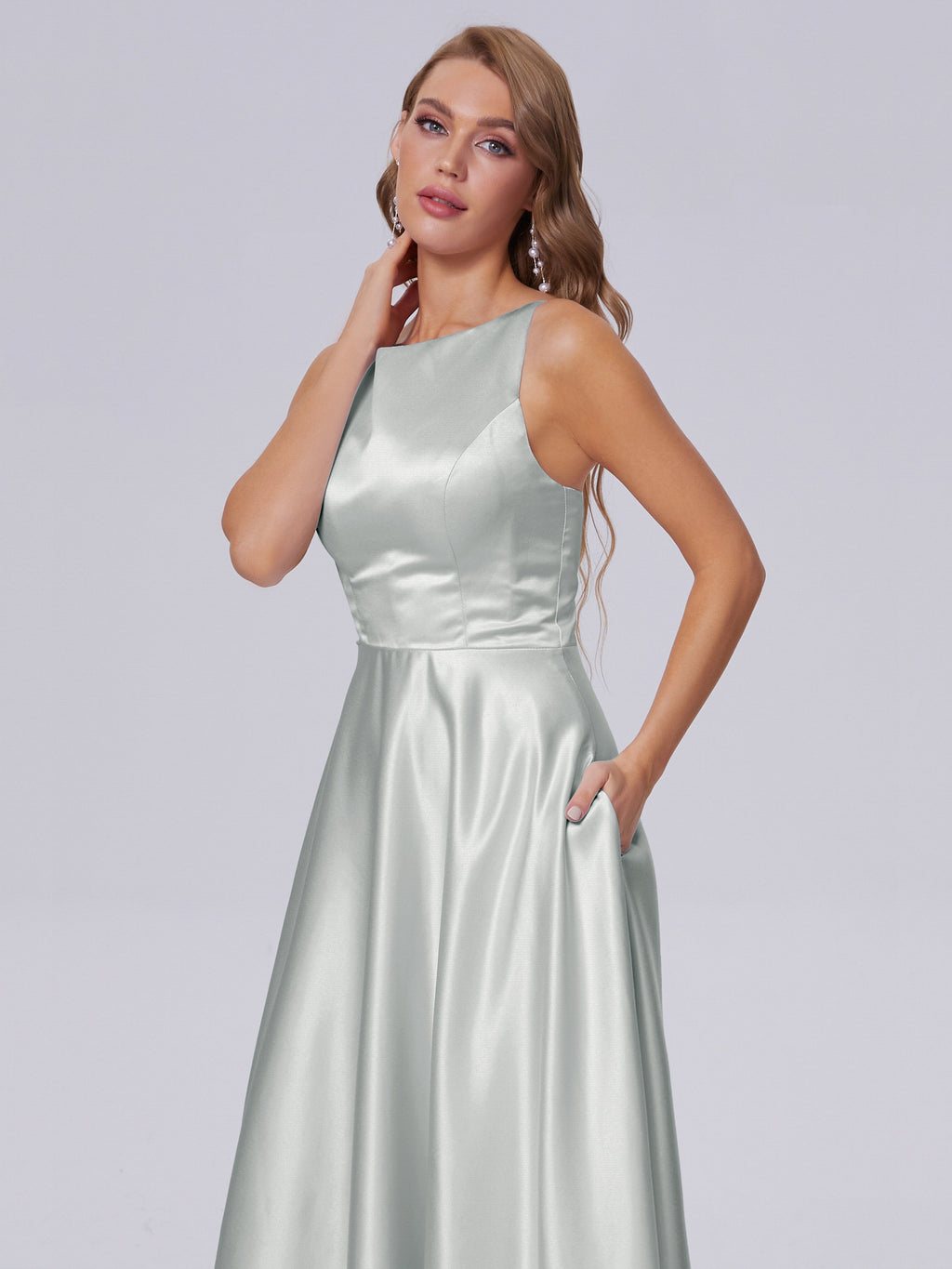 Fiona Sleeveless Satin Long Bridesmaid Dresses