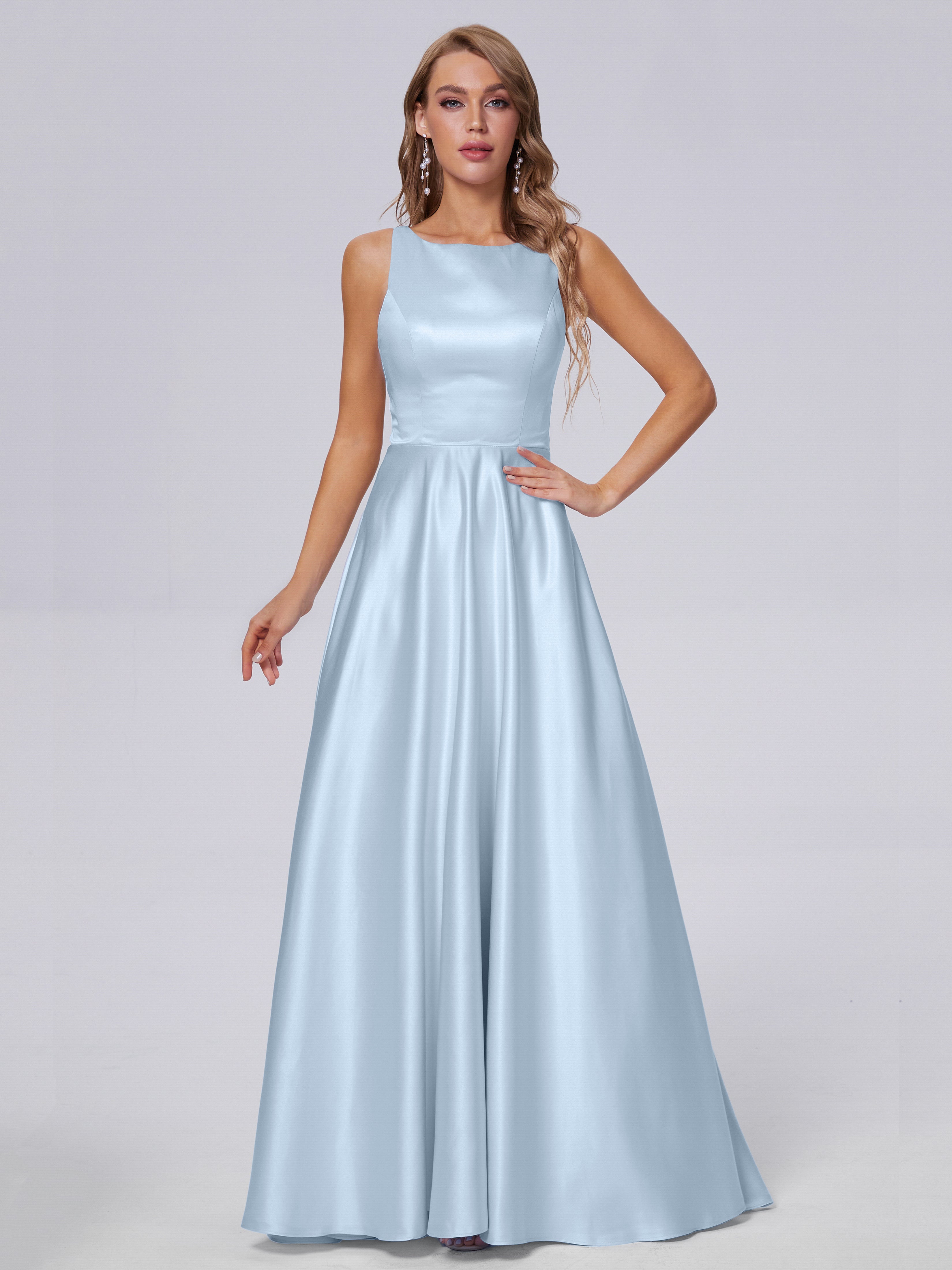 Fiona Sleeveless Satin Long Bridesmaid Dresses