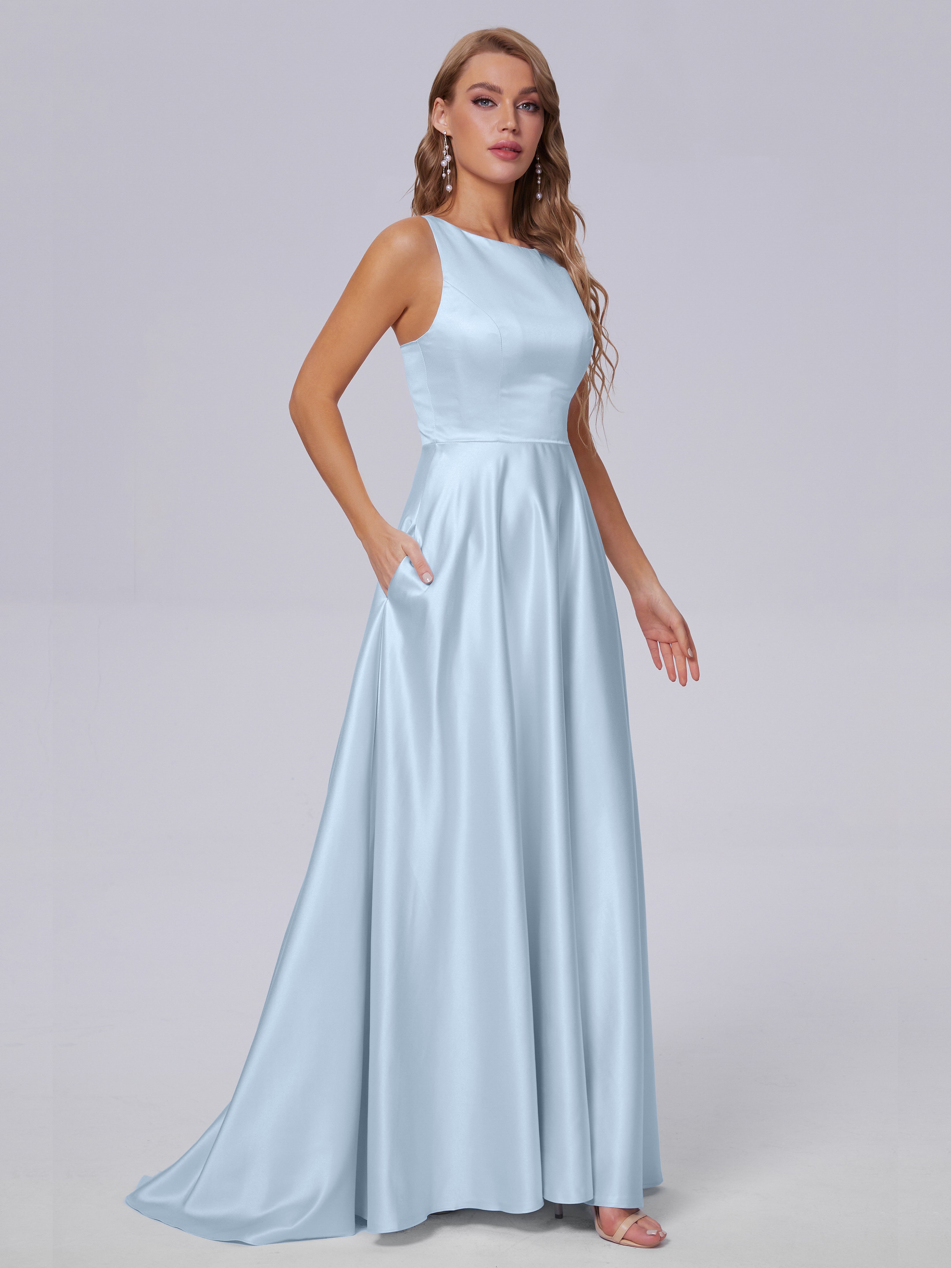 Fiona Sleeveless Satin Long Bridesmaid Dresses