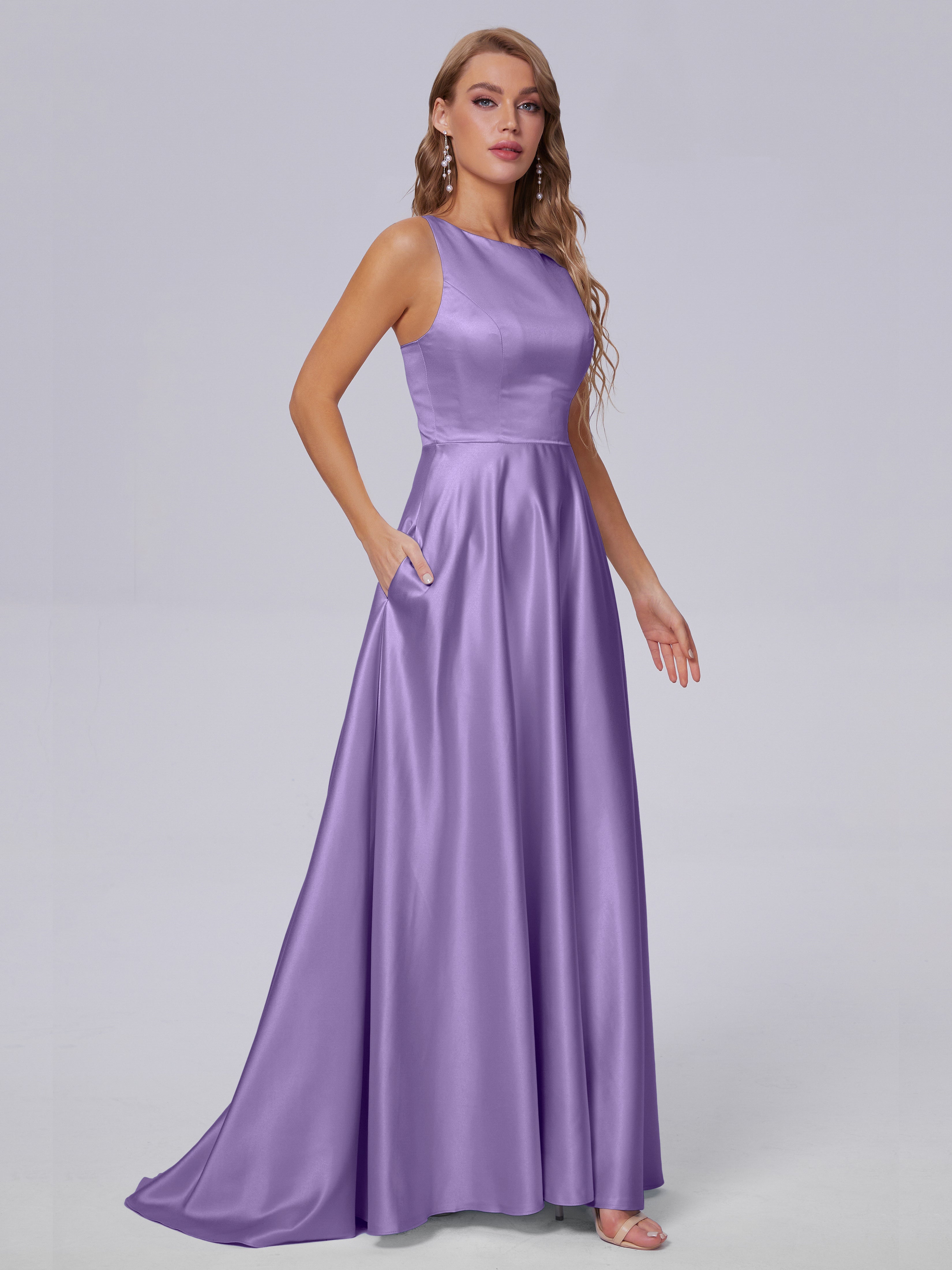 Fiona Sleeveless Satin Long Bridesmaid Dresses