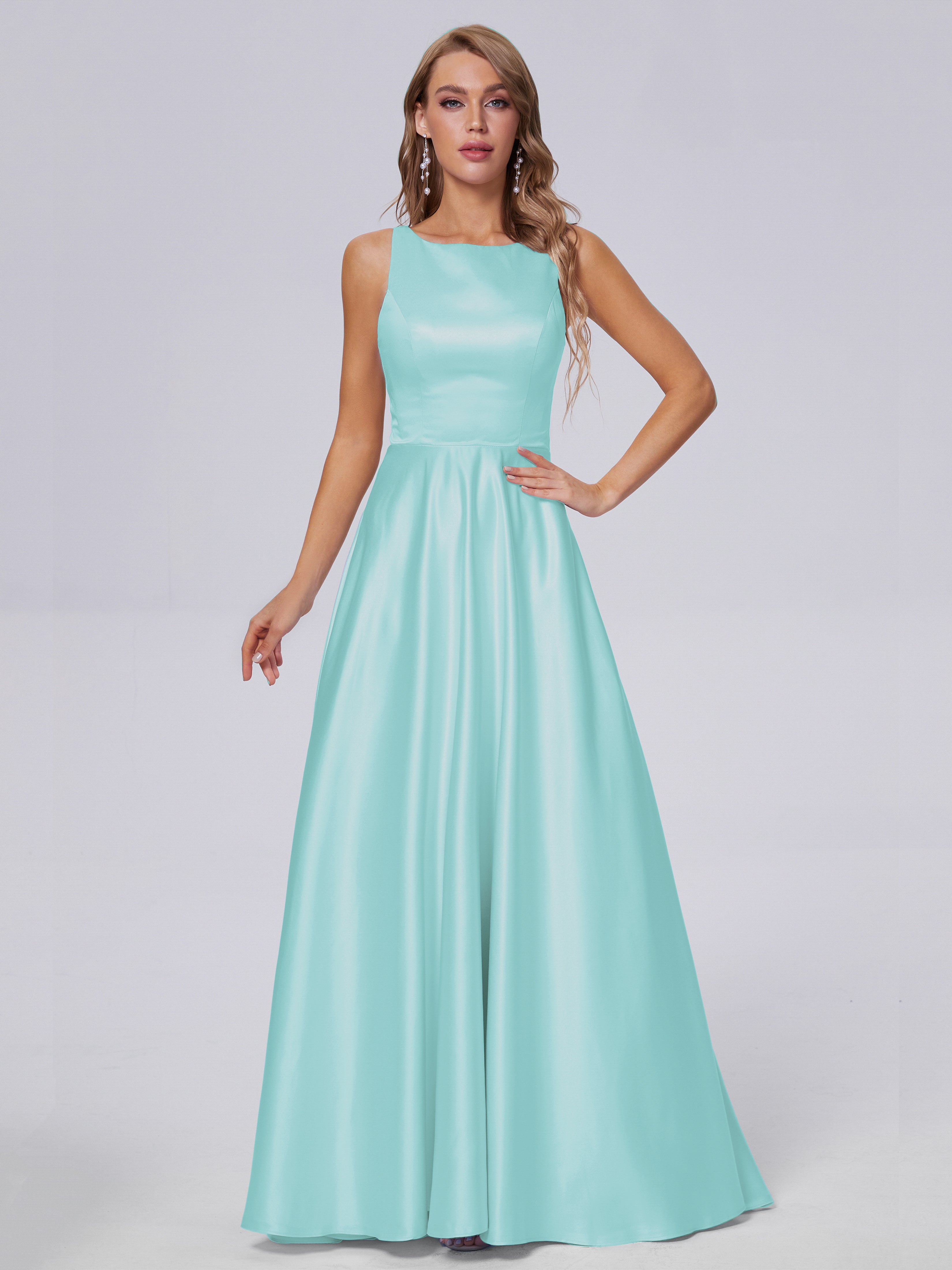Fiona Sleeveless Satin Long Bridesmaid Dresses