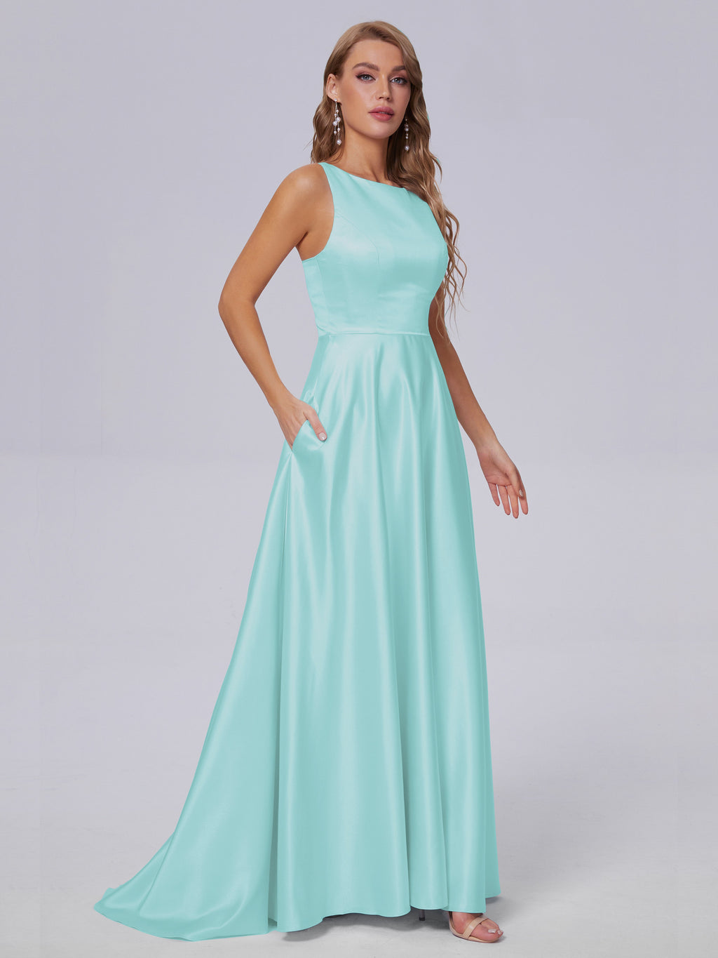 Fiona Sleeveless Satin Long Bridesmaid Dresses