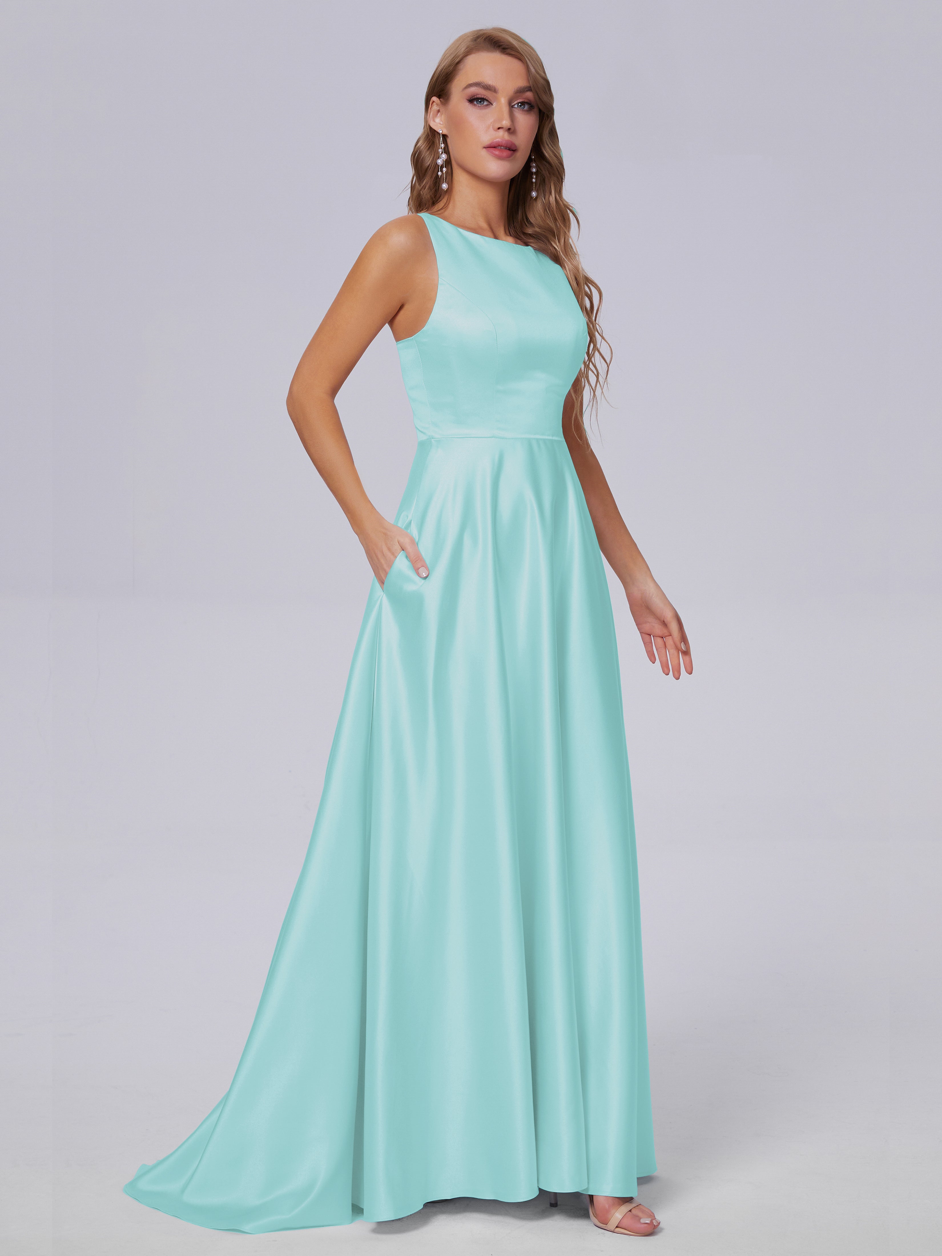 Fiona Sleeveless Satin Long Bridesmaid Dresses