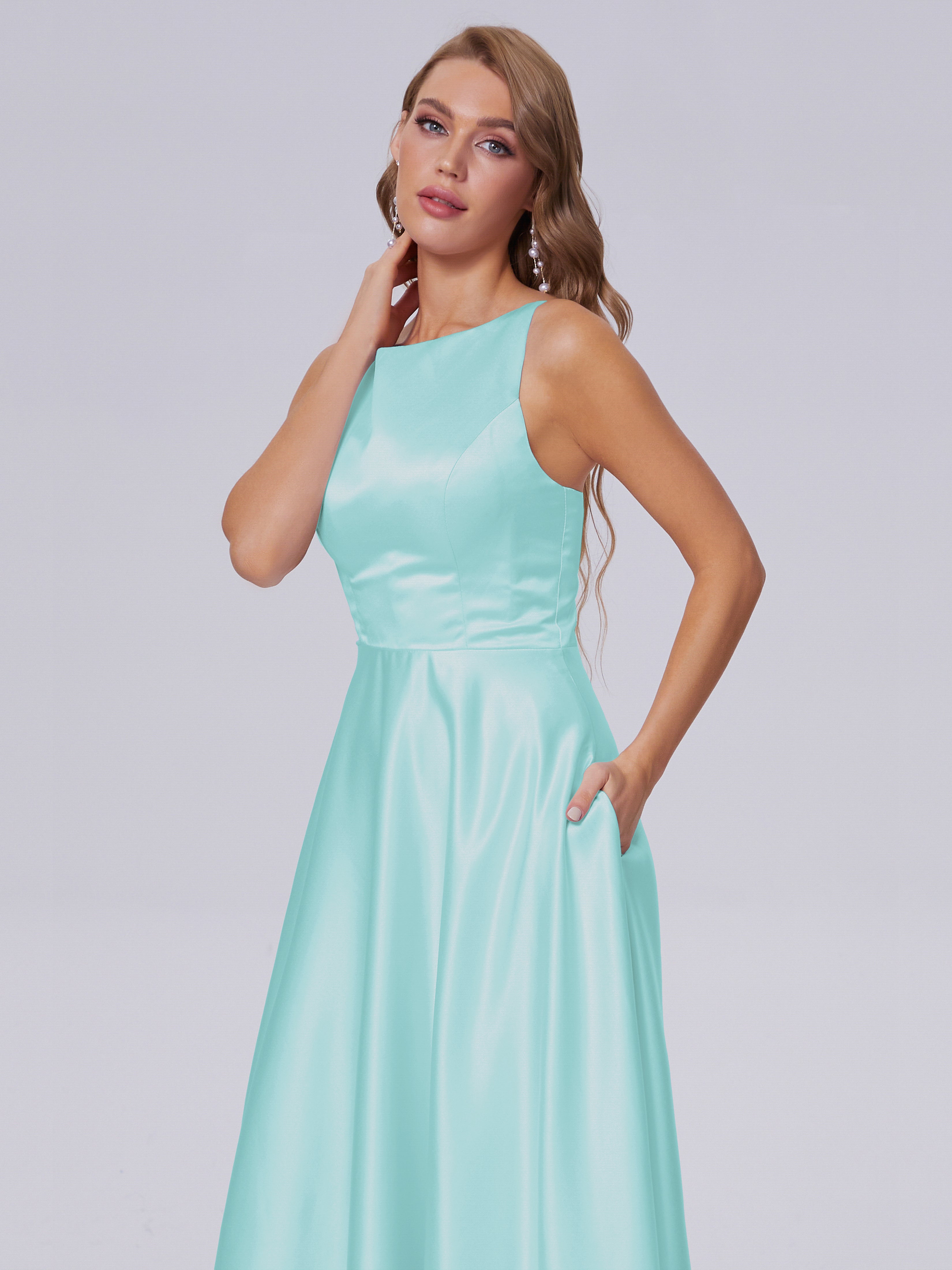 Fiona Sleeveless Satin Long Bridesmaid Dresses