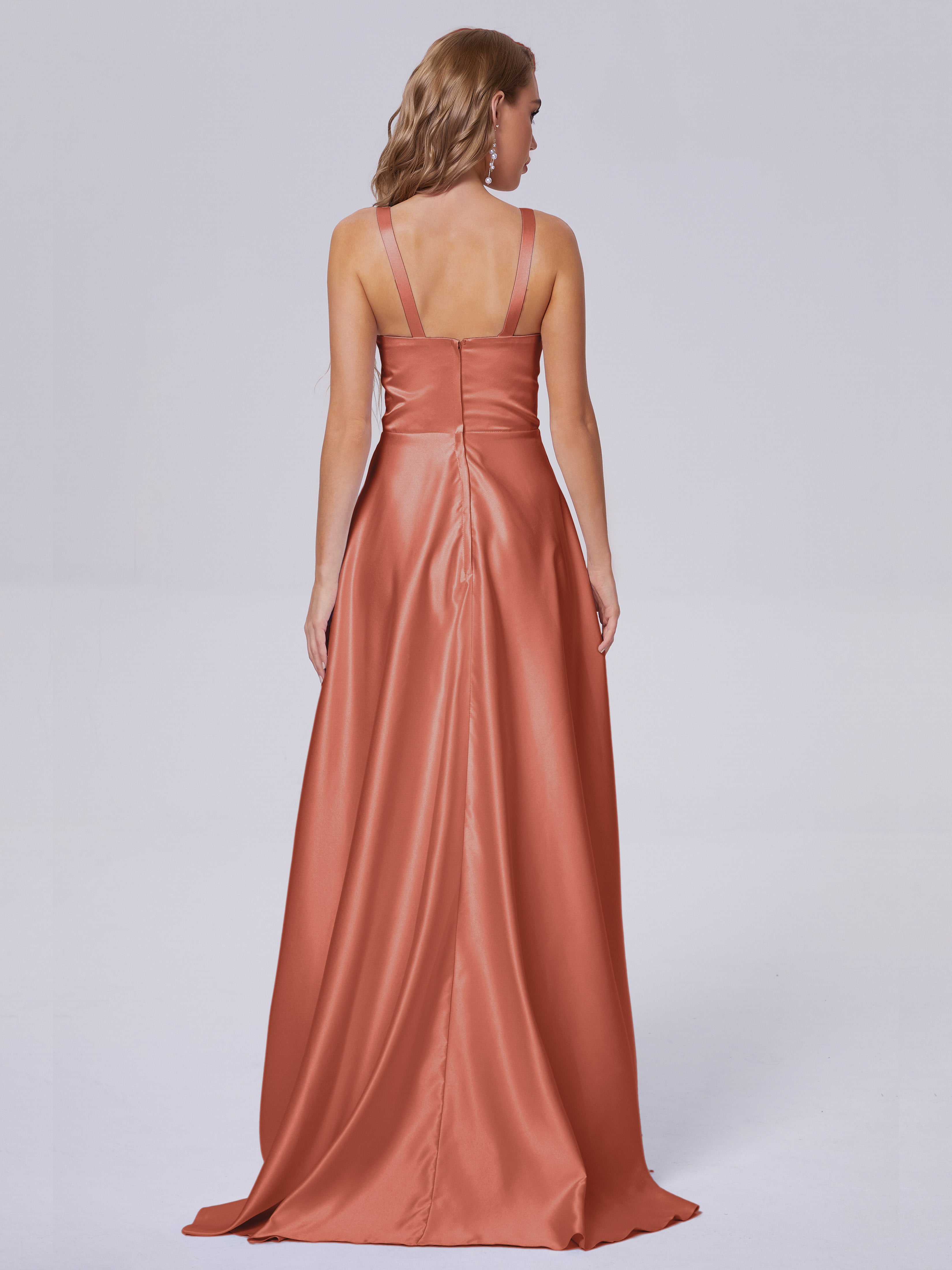 Fiona Sleeveless Satin Long Bridesmaid Dresses
