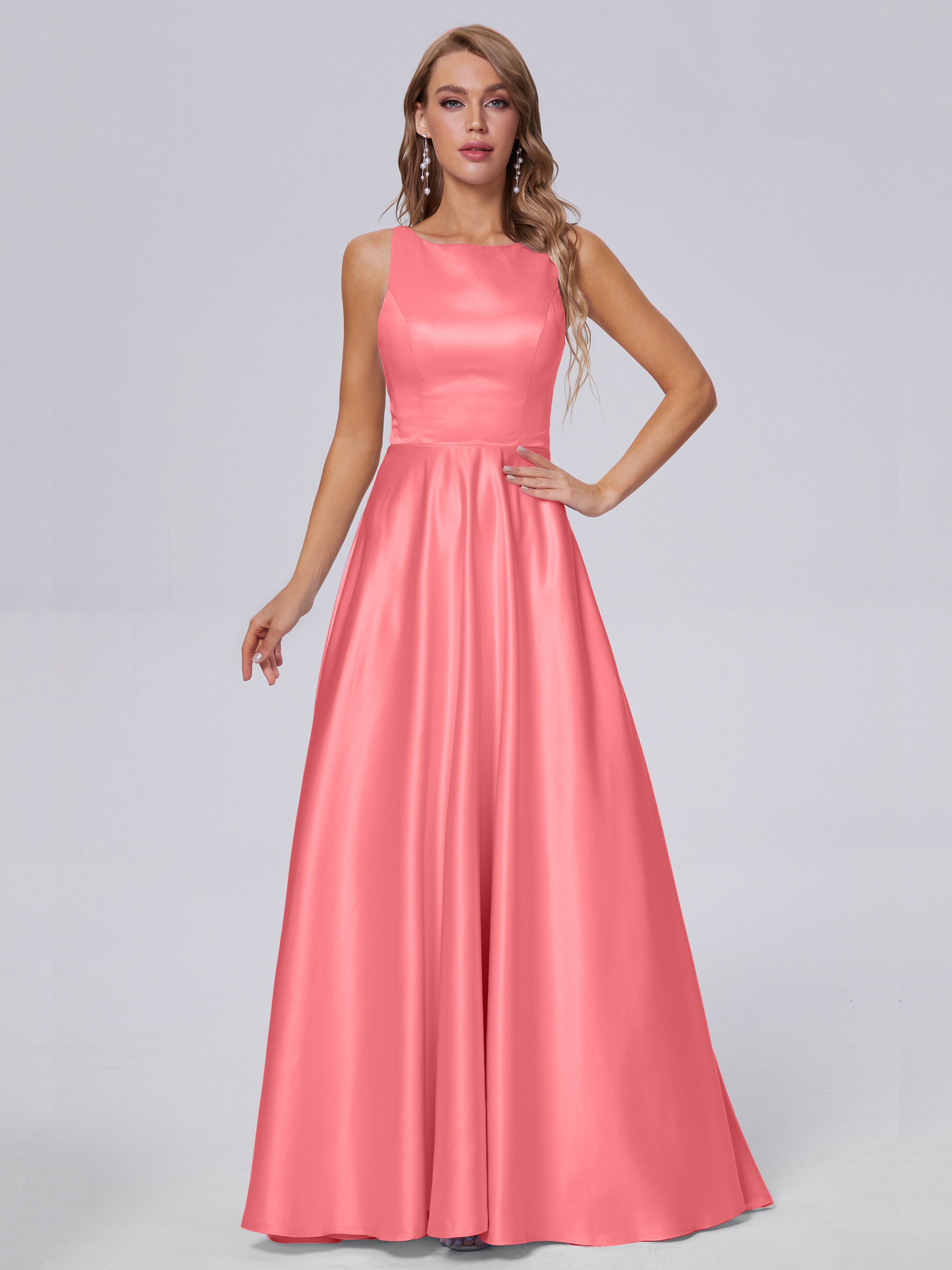 Fiona Sleeveless Satin Long Bridesmaid Dresses