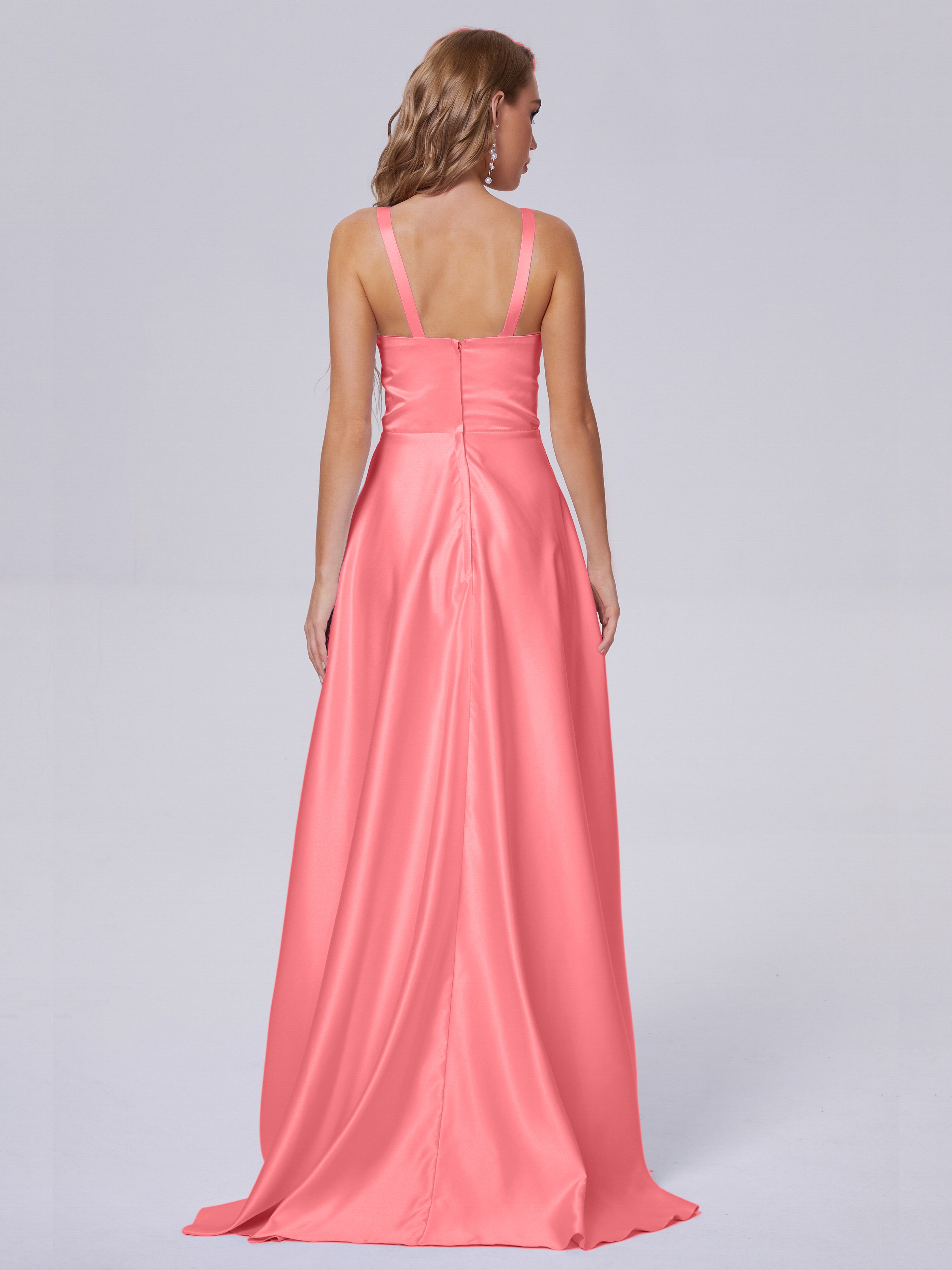 Fiona Sleeveless Satin Long Bridesmaid Dresses