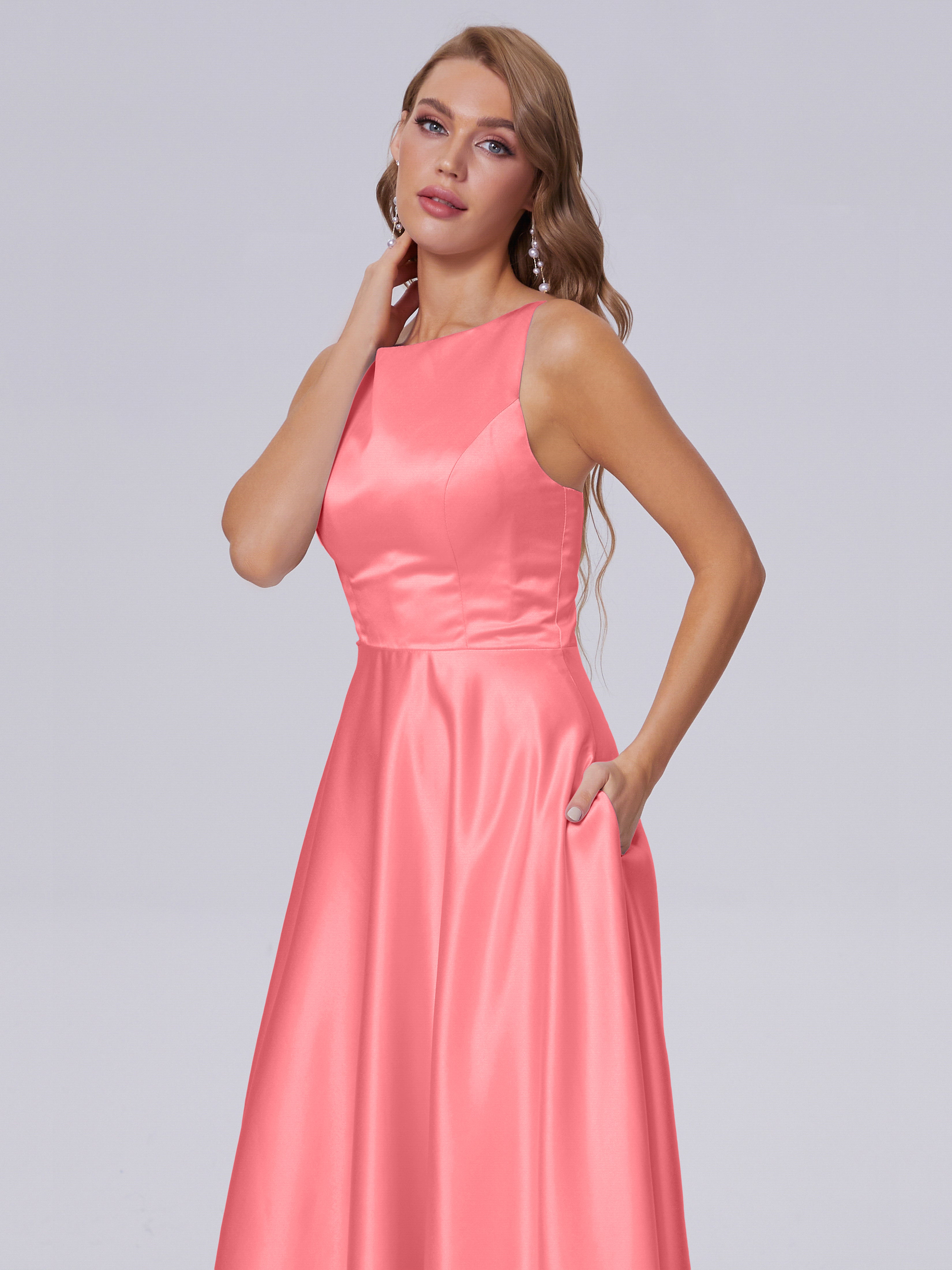 Fiona Sleeveless Satin Long Bridesmaid Dresses