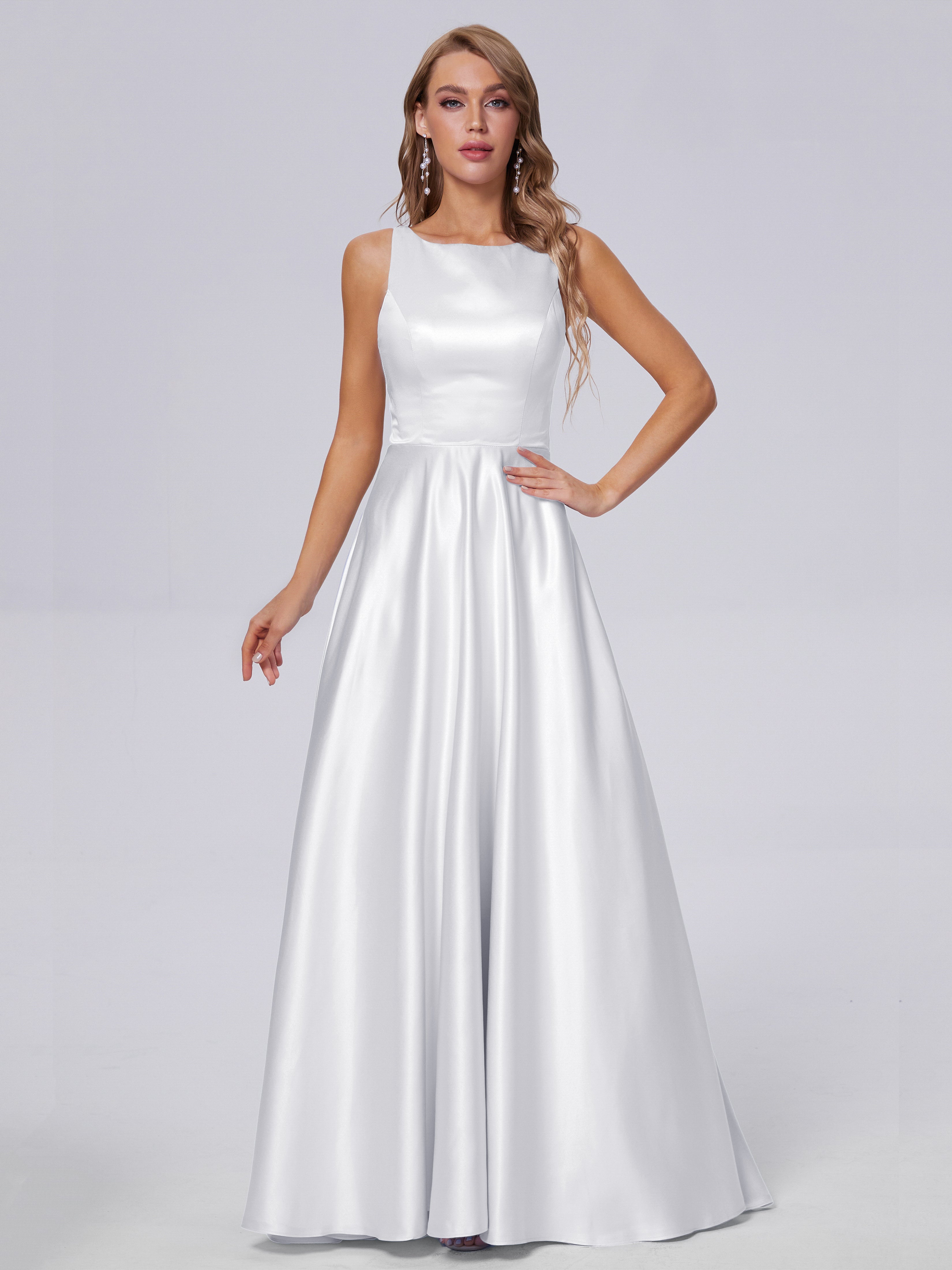 Fiona Sleeveless Satin Long Bridesmaid Dresses
