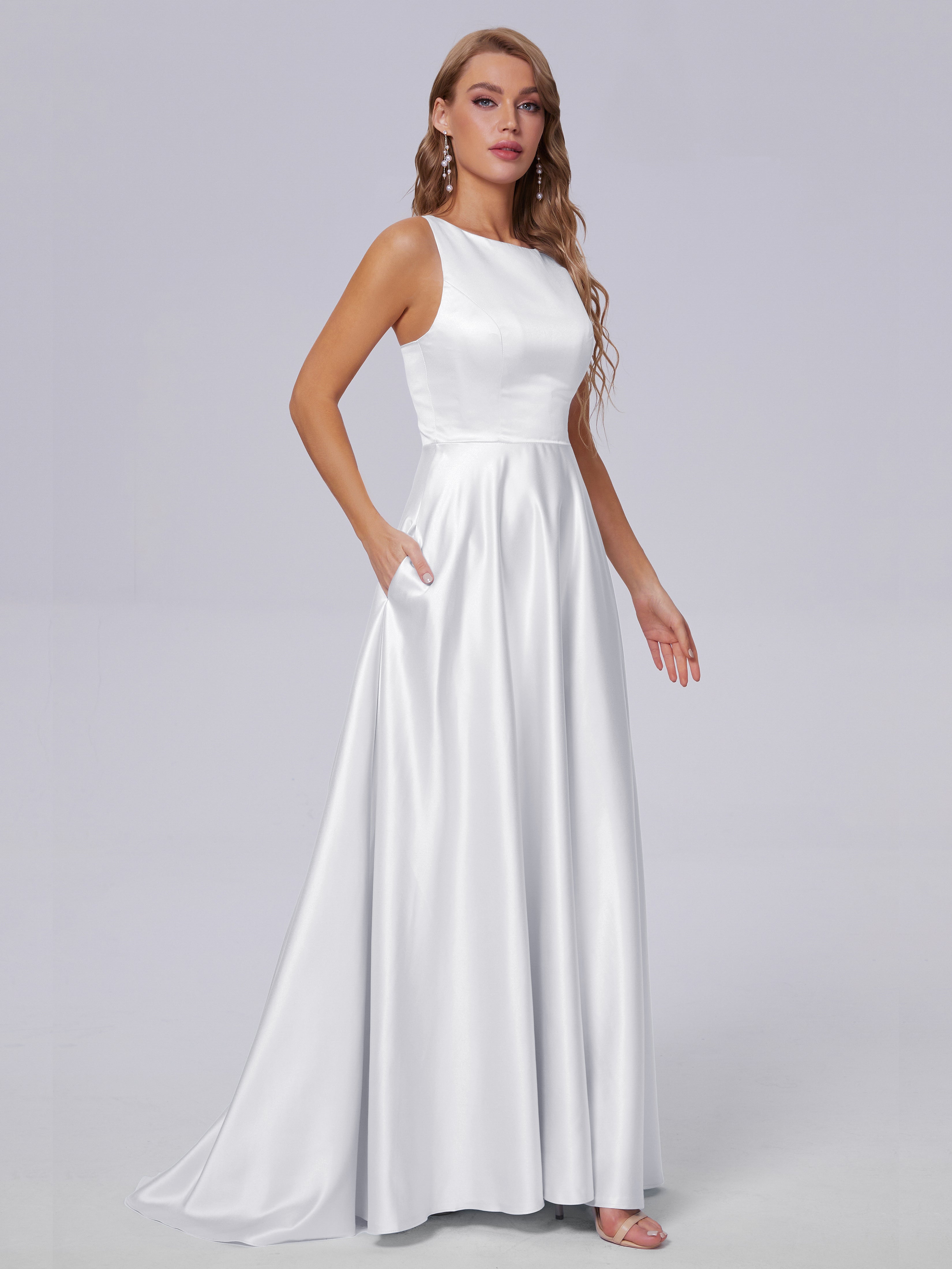 Fiona Sleeveless Satin Long Bridesmaid Dresses